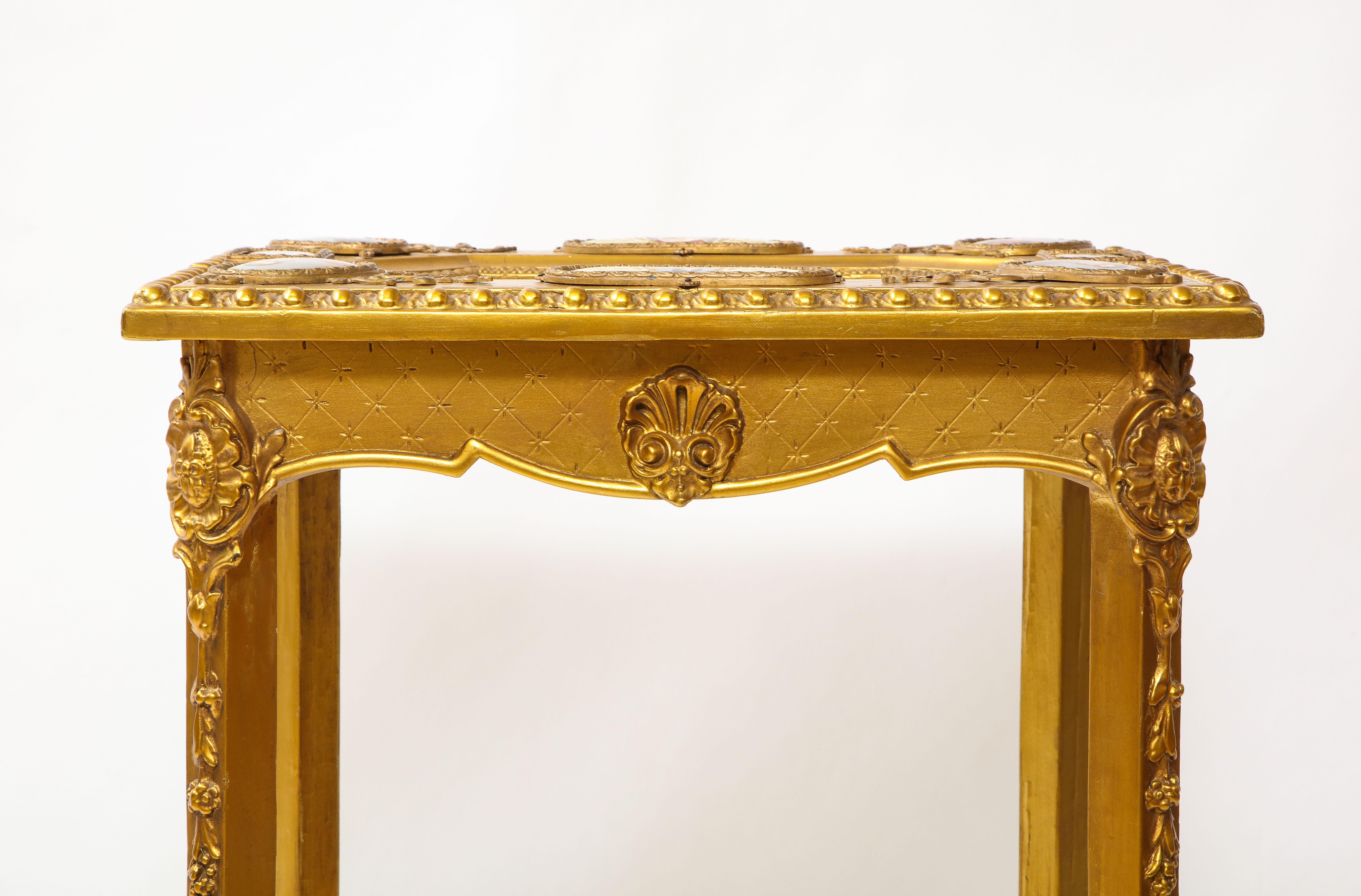 19th C. Napoleonic Royal Vienna Giltwood Side Table w/ Inlaid Porcelain Plaques For Sale 12