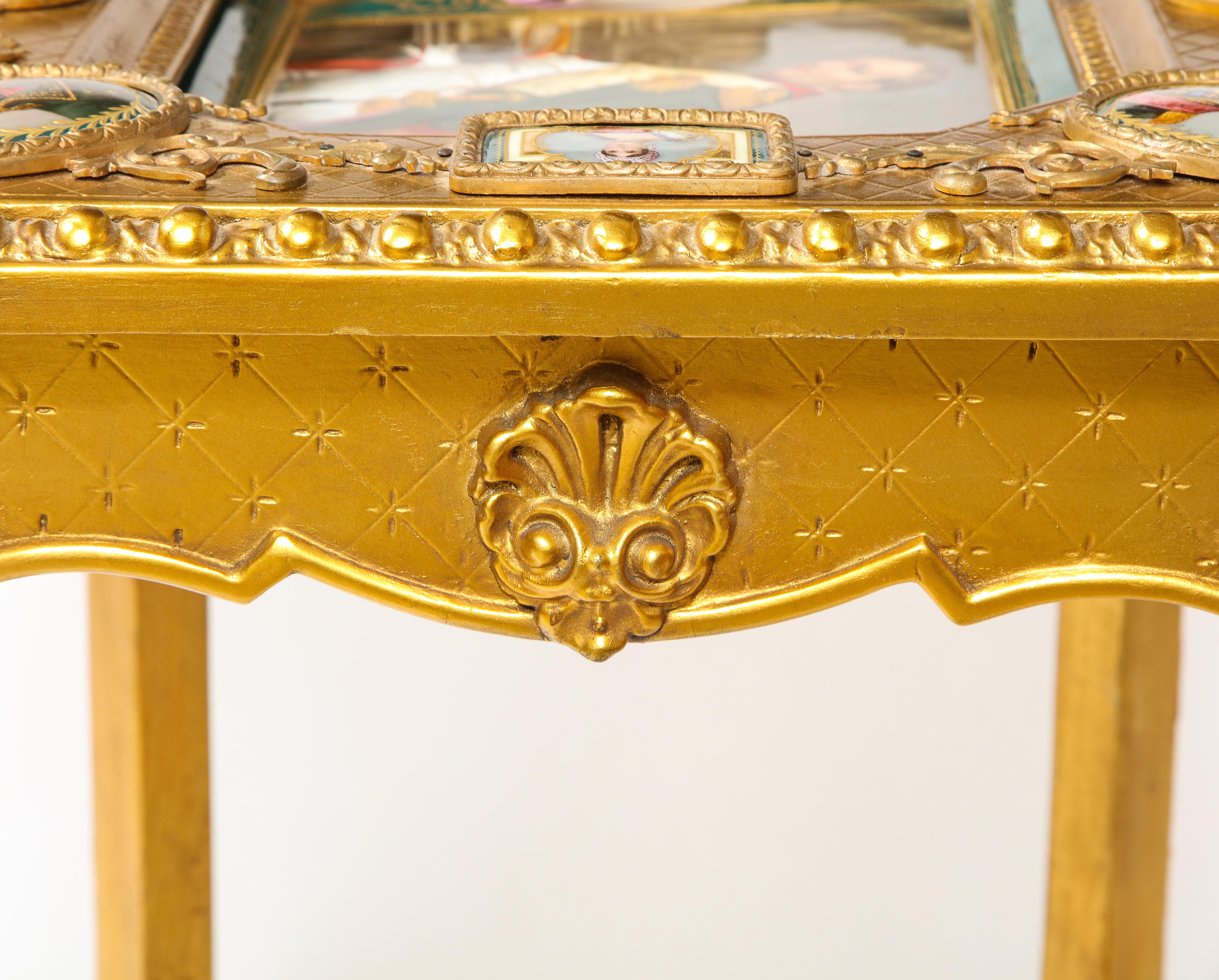 19th C. Napoleonic Royal Vienna Giltwood Side Table w/ Inlaid Porcelain Plaques For Sale 13
