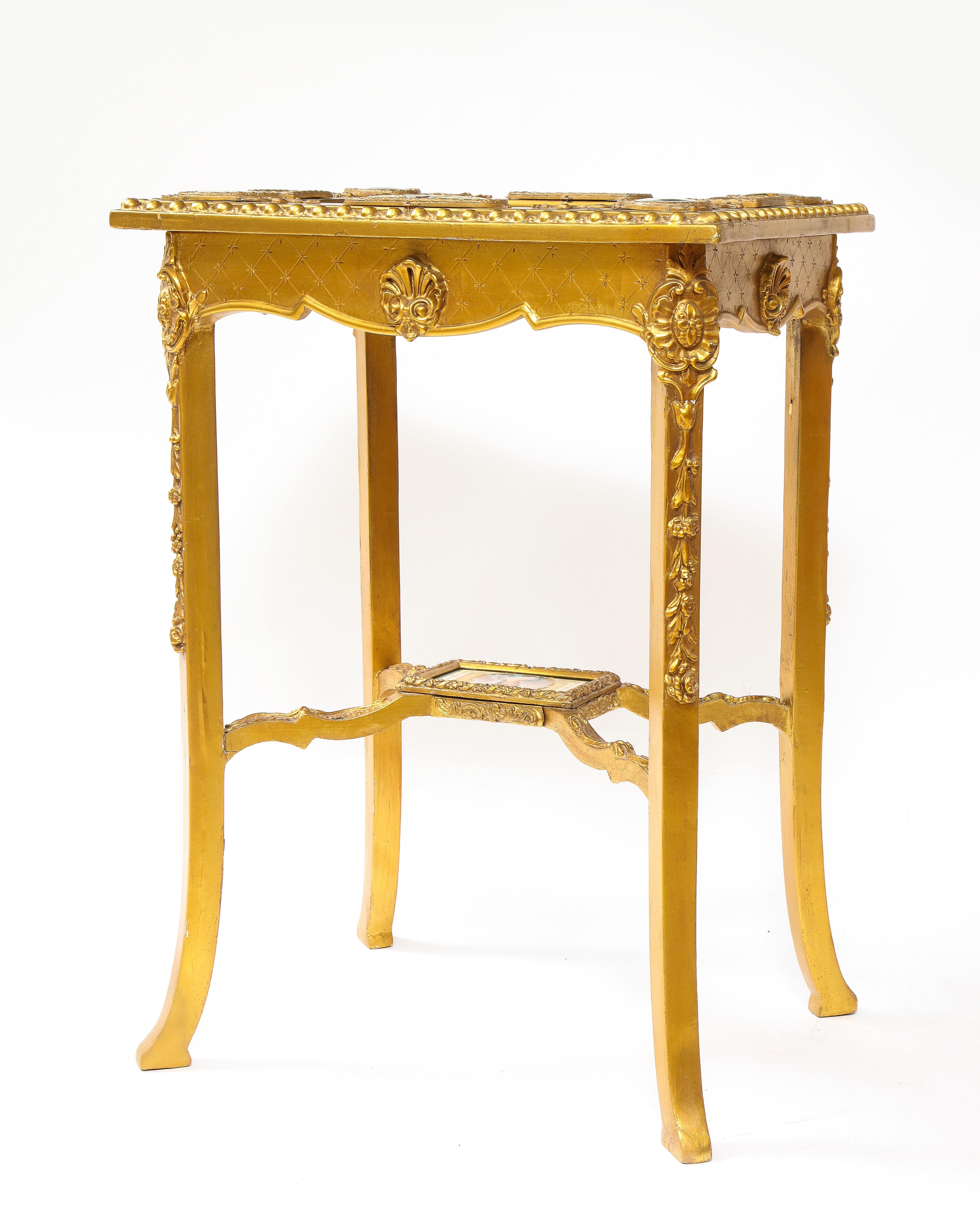 19th C. Napoleonic Royal Vienna Giltwood Side Table w/ Inlaid Porcelain Plaques In Good Condition For Sale In New York, NY