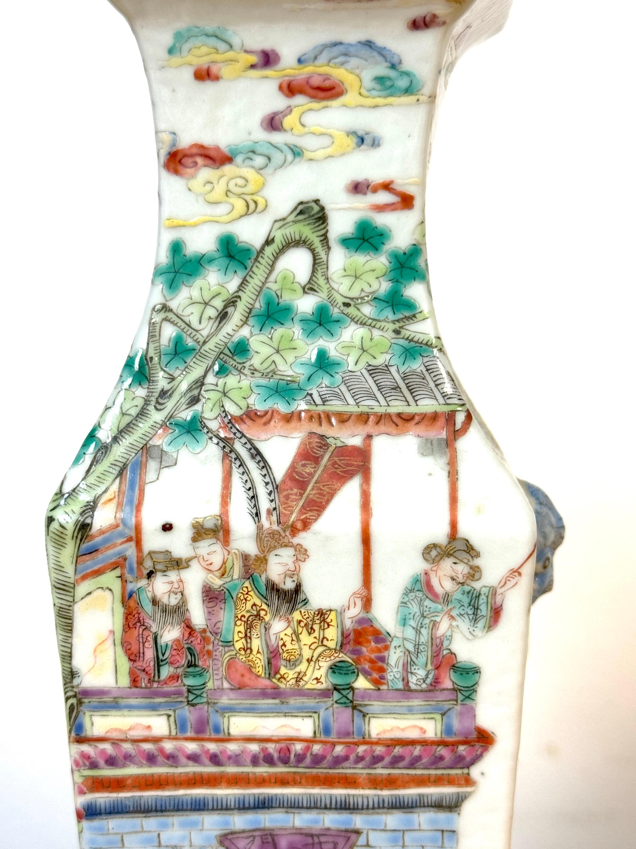 19th C. Narrative Mandarin Palette Porcelain Vases Depicting  Imperial Cycle For Sale 4