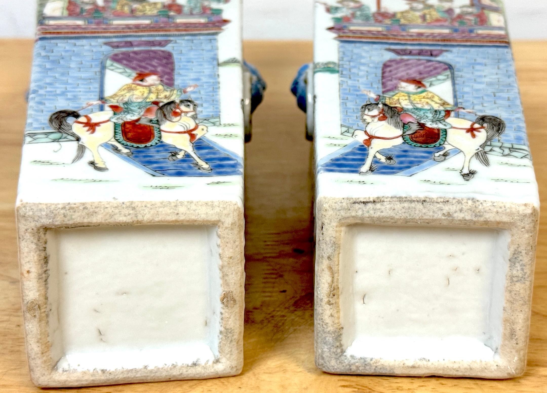 19th C. Narrative Mandarin Palette Porcelain Vases Depicting  Imperial Cycle For Sale 5