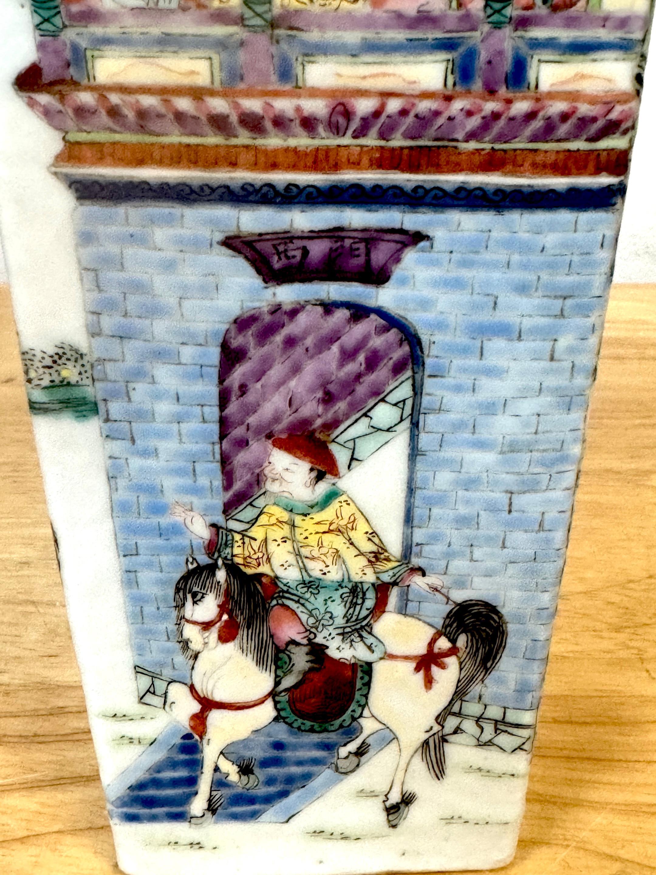 19th C. Narrative Mandarin Palette Porcelain Vases Depicting  Imperial Cycle For Sale 8
