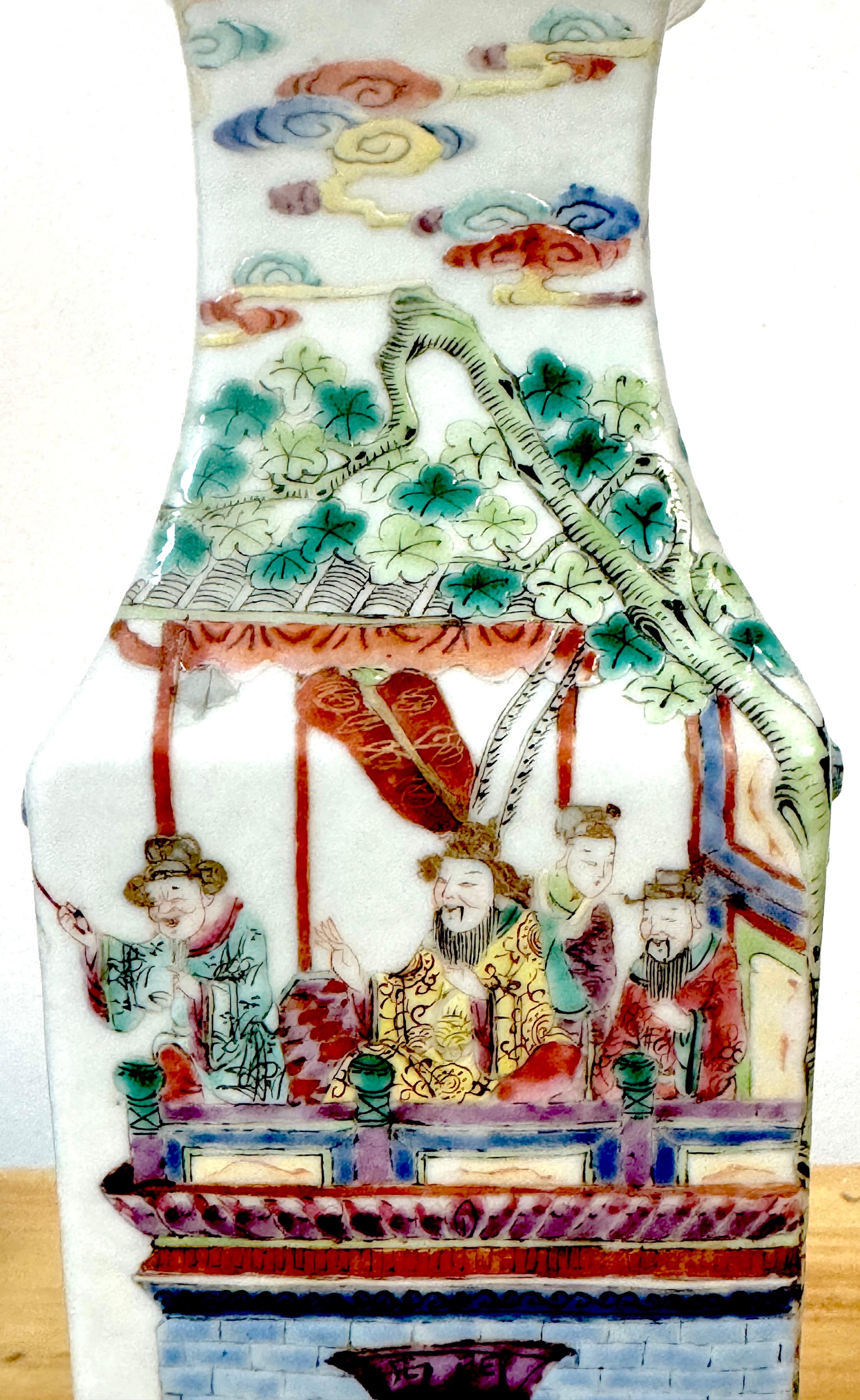 19th C. Narrative Mandarin Palette Porcelain Vases Depicting  Imperial Cycle For Sale 9
