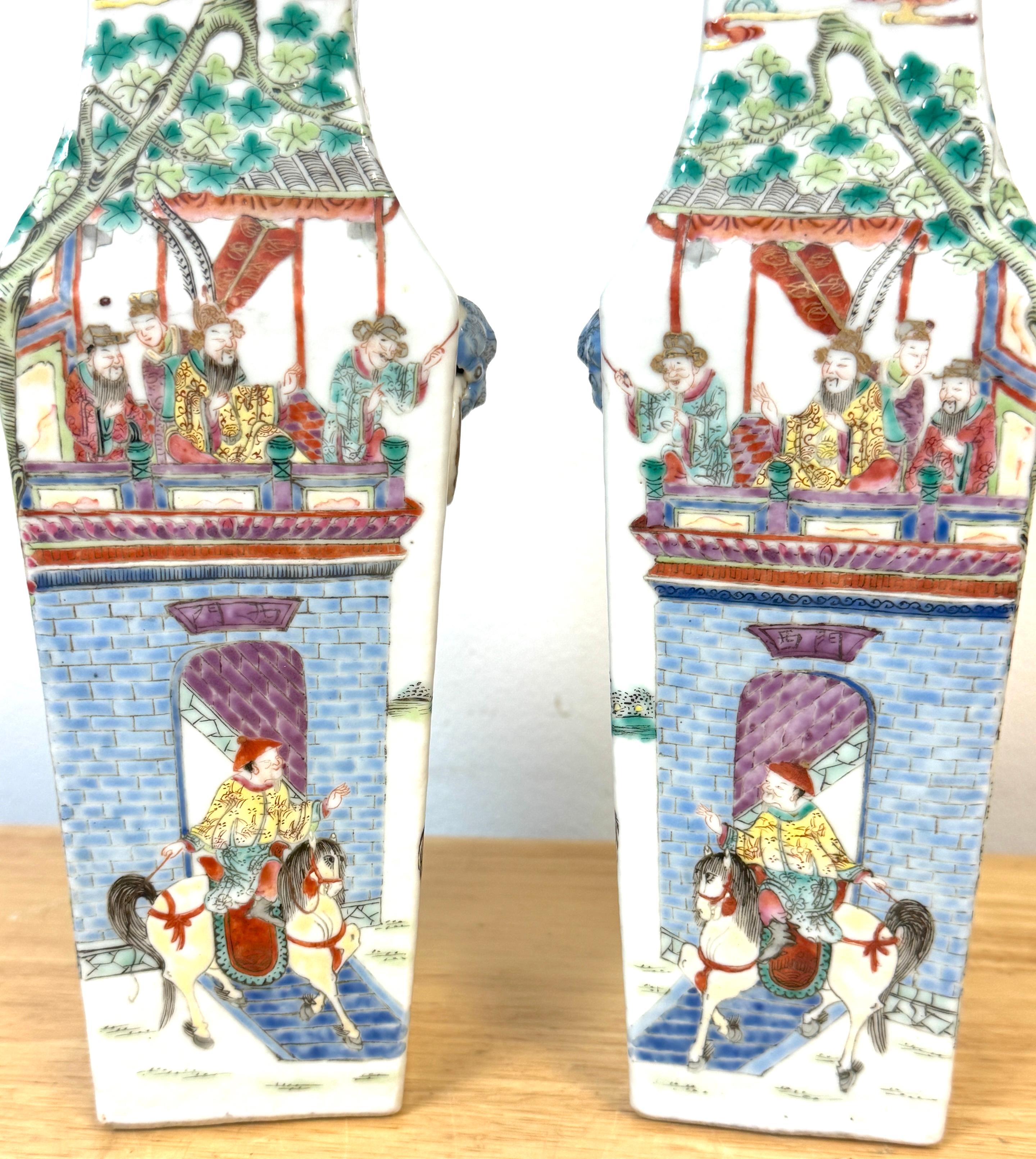 Chinese Export 19th C. Narrative Mandarin Palette Porcelain Vases Depicting  Imperial Cycle For Sale