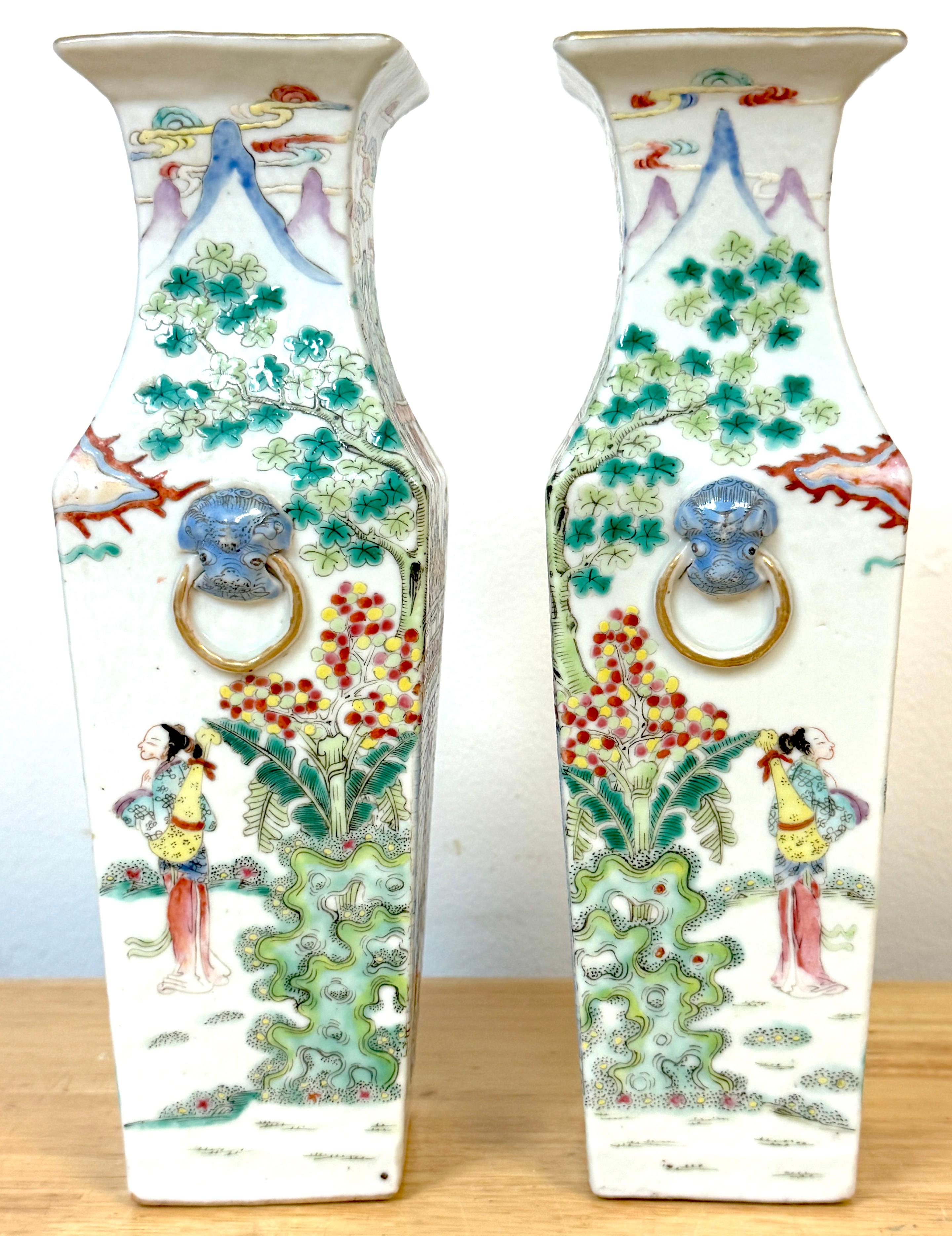 Chinese 19th C. Narrative Mandarin Palette Porcelain Vases Depicting  Imperial Cycle For Sale