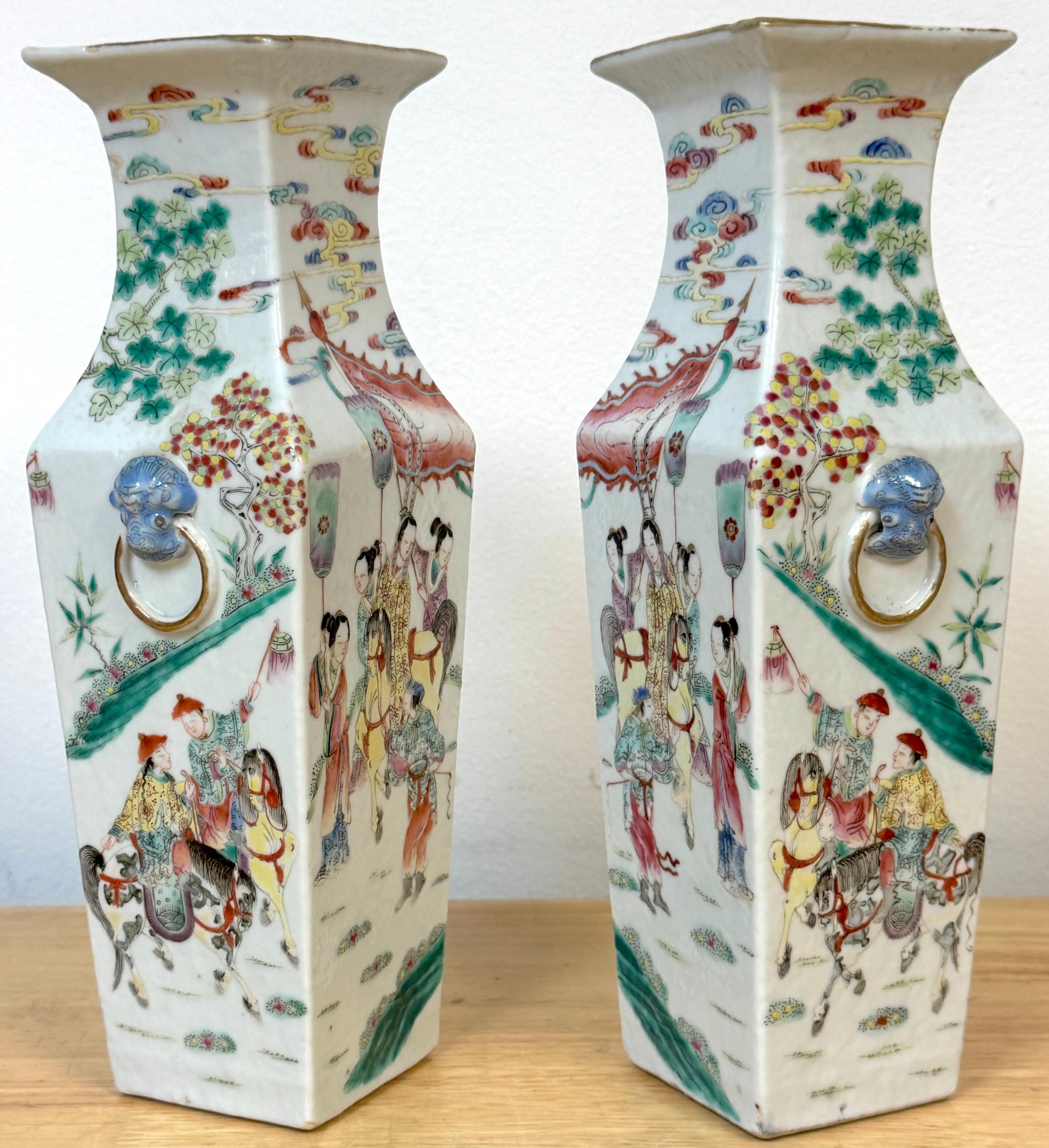 19th Century 19th C. Narrative Mandarin Palette Porcelain Vases Depicting  Imperial Cycle For Sale