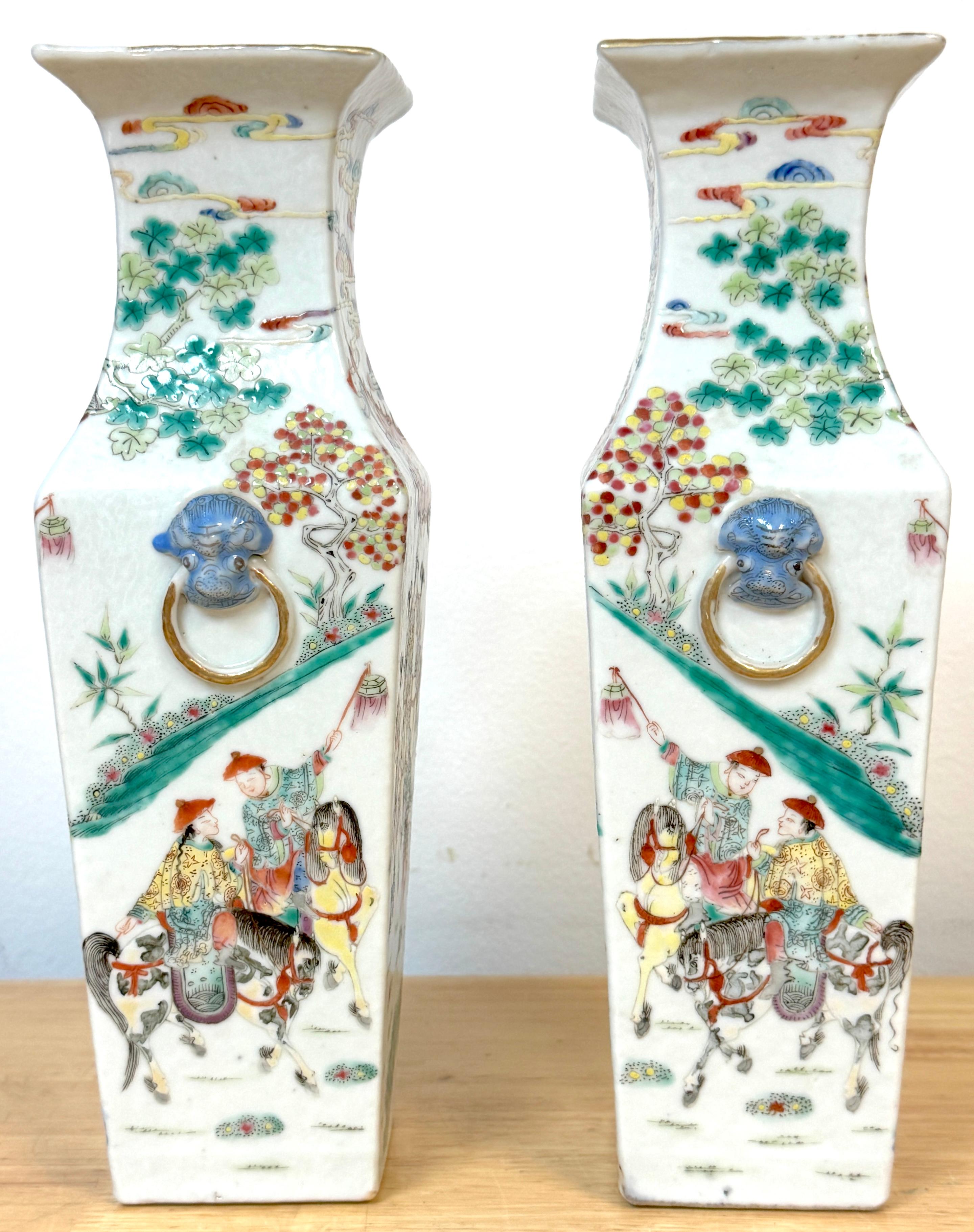 19th C. Narrative Mandarin Palette Porcelain Vases Depicting  Imperial Cycle For Sale 1