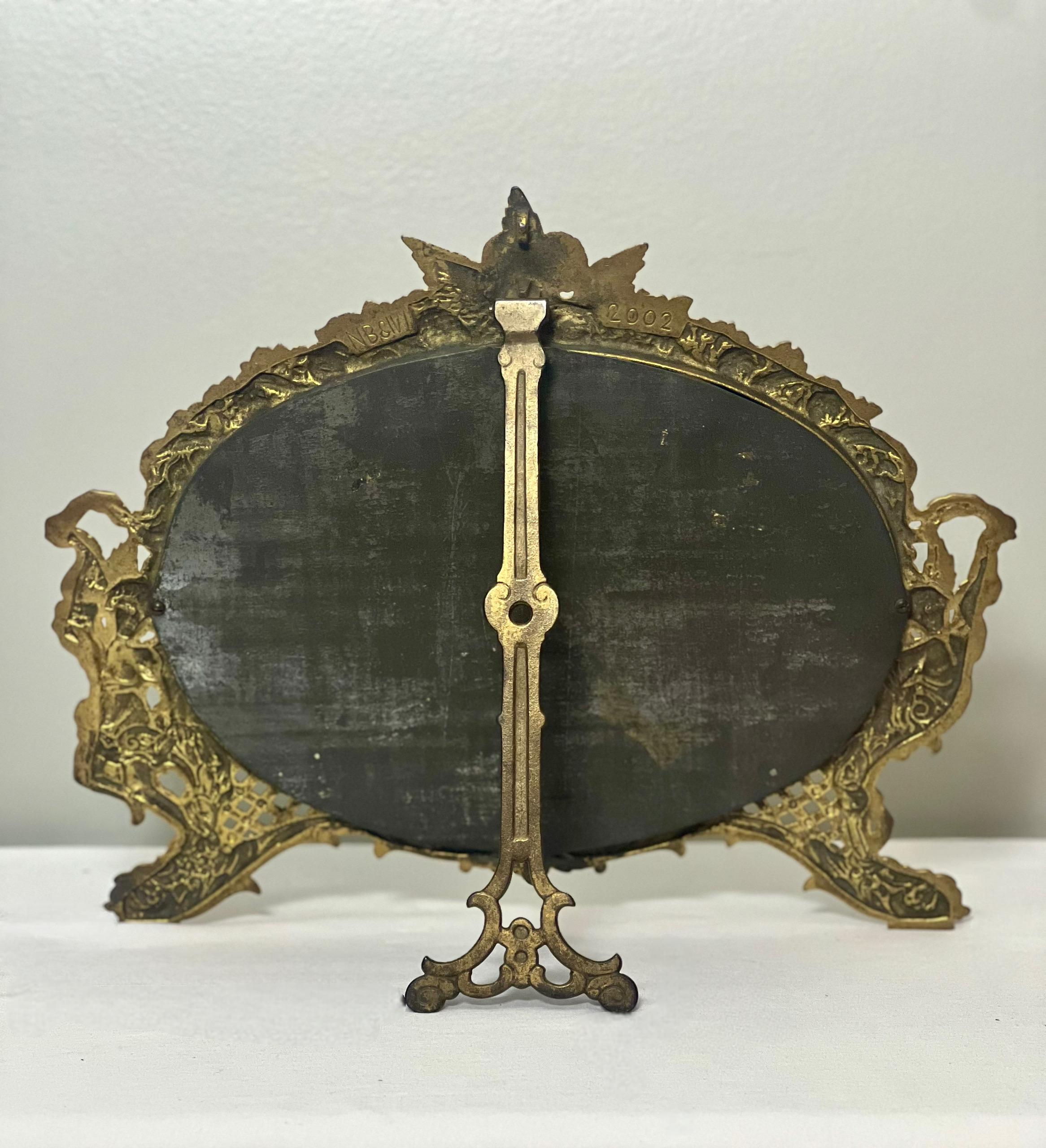 A.I.C. National Brass and Iron Works Miroir de table biseauté en fonte dorée en vente 2