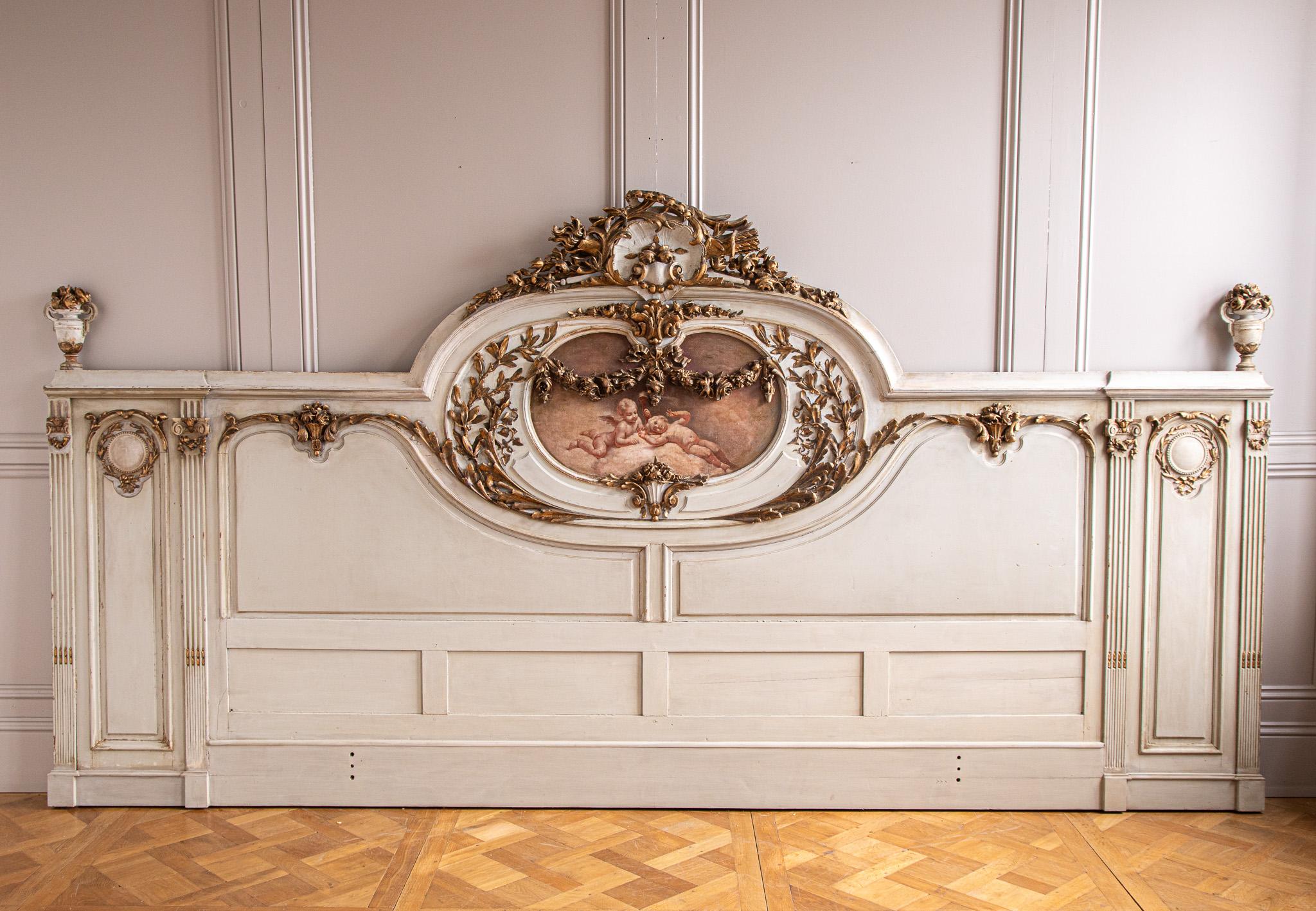 19th C. Neo Classic Large Bed With Gilt Work & Painted 