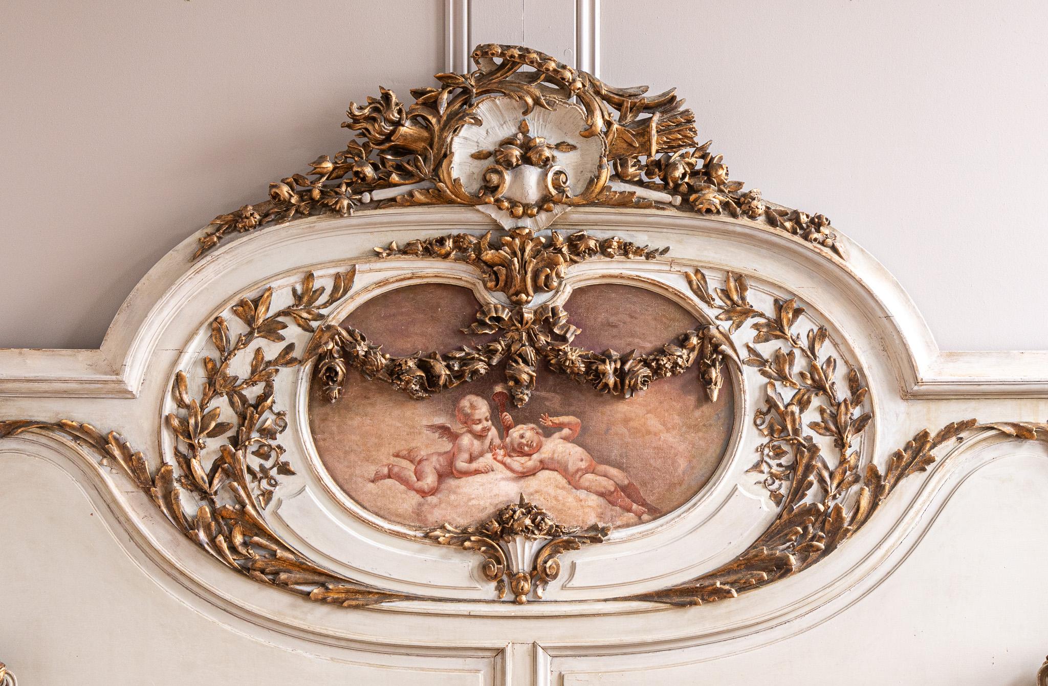 19th C. Neo Classic Large Bed With Gilt Work & Painted 