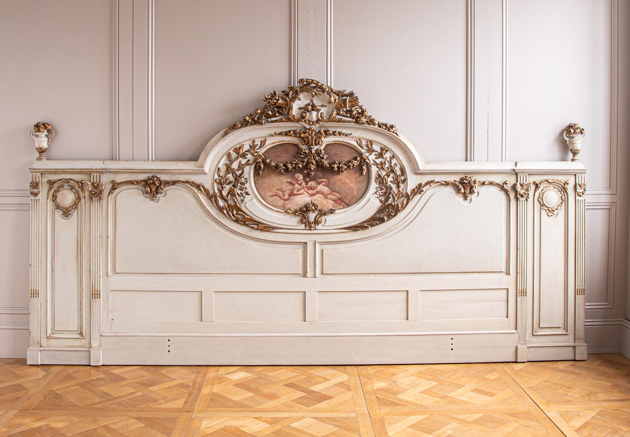 19th C. Neo Classic Large Bed With Gilt Work & Painted 