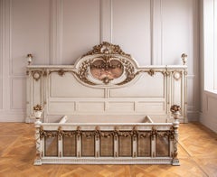 19th C. Neo Classic Large Bed With Gilt Work & Painted "Boucher" Style Cherubs