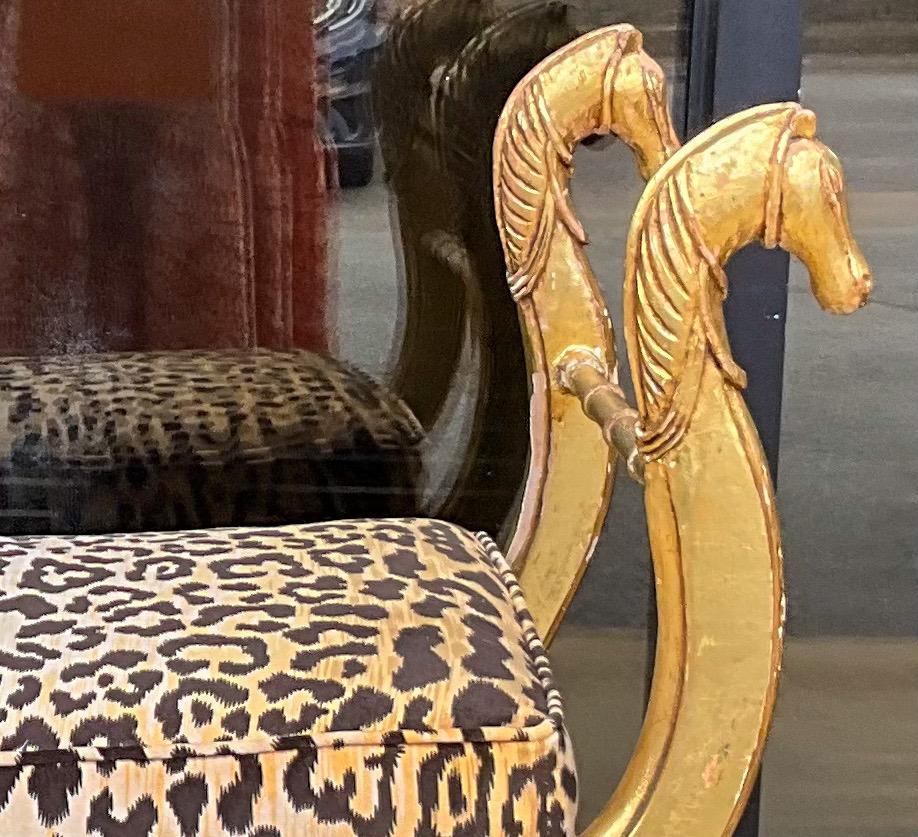 Italian 19th-C. Neo-Classical Maison Jansen Style Giltwood Bench In Leopard Velvet  For Sale