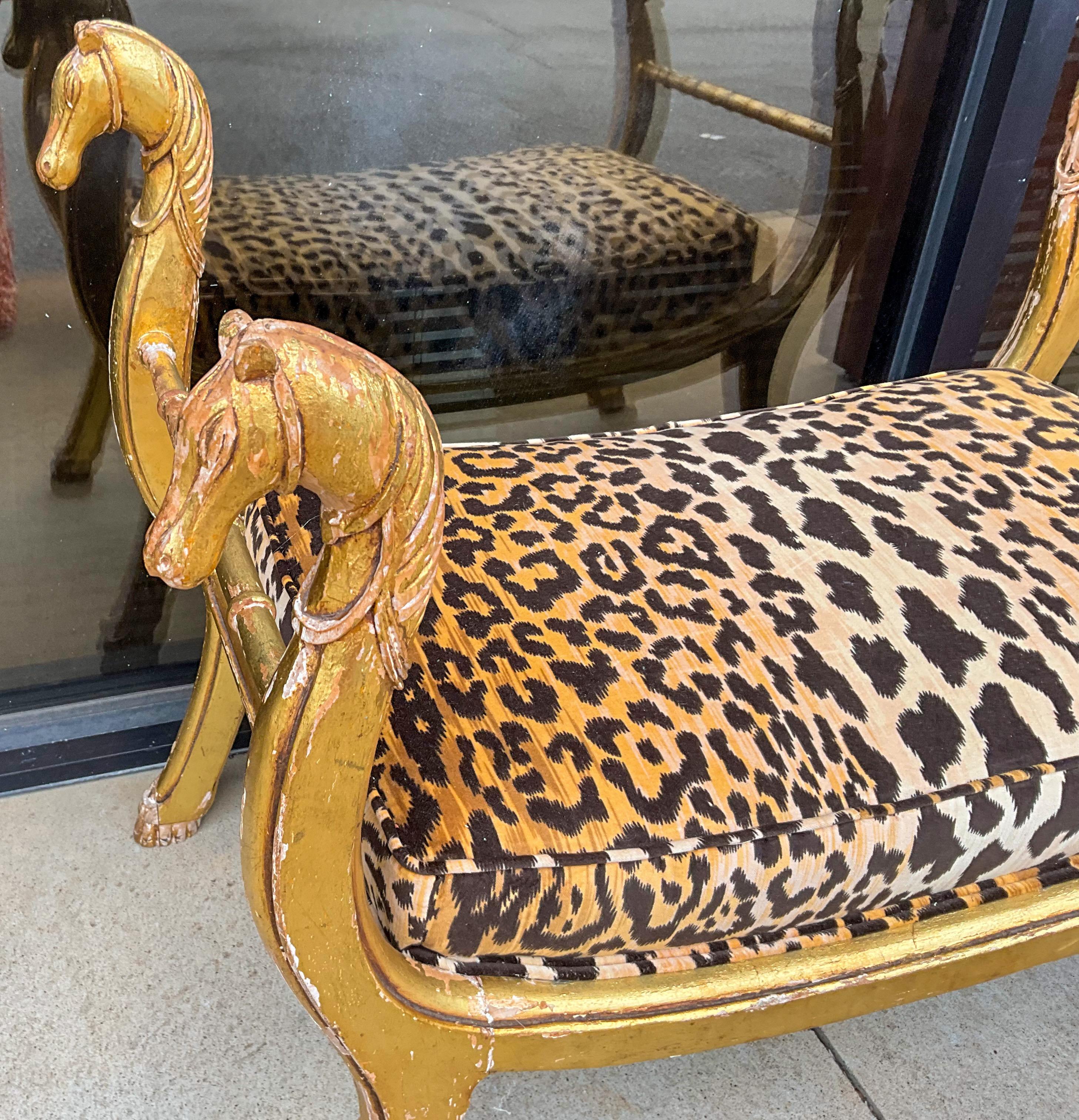 20th Century 19th-C. Neo-Classical Maison Jansen Style Giltwood Bench In Leopard Velvet  For Sale