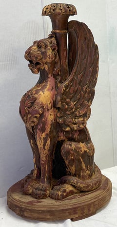 19th-C. Neo-Classical Style Carved Gilded Griffin Pricket Style Candle Holder