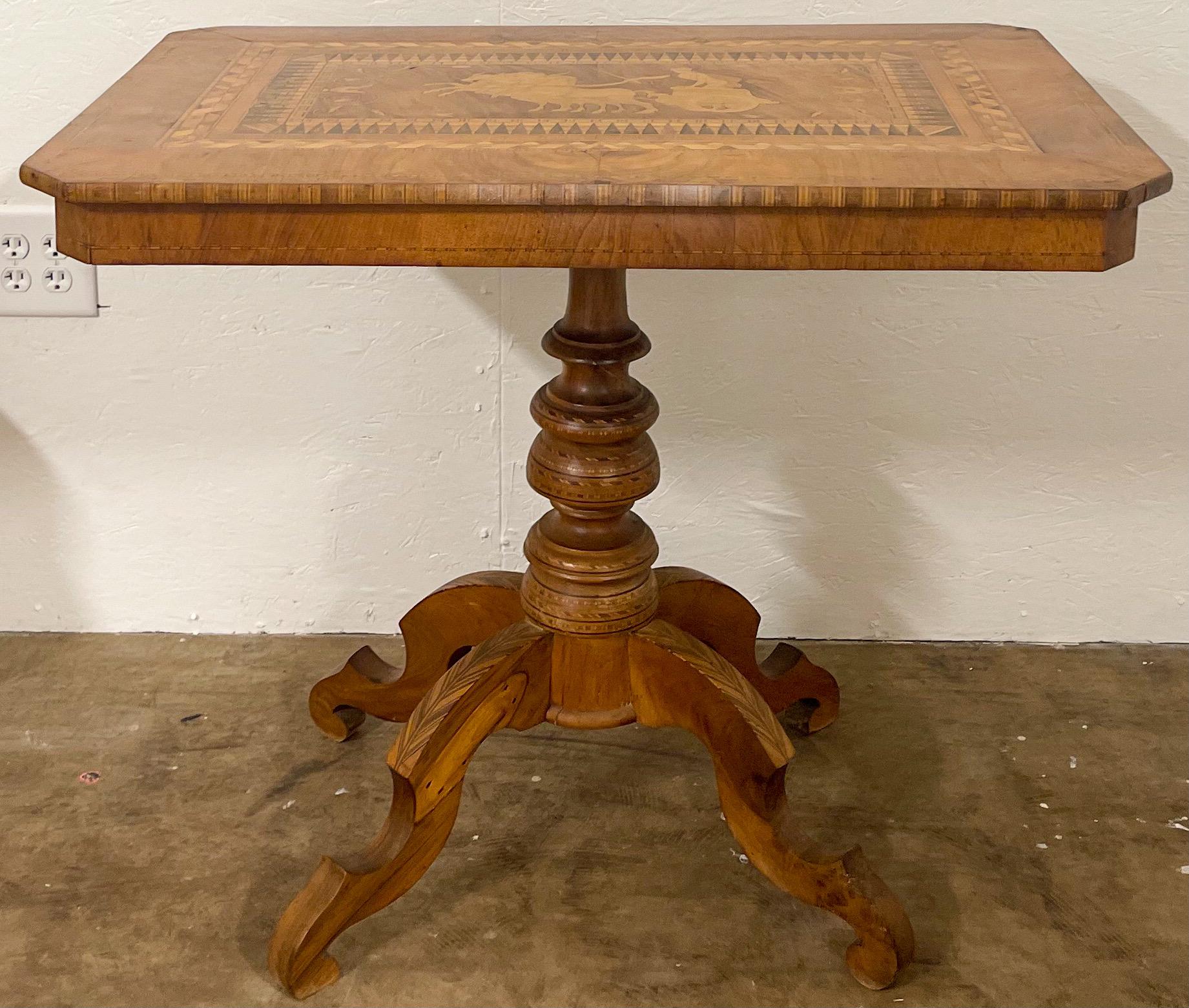 Neoclassical 19th-C. Neo-Classical Style Italian Inlaid Burl & Satinwood Tilt-Top Side Table