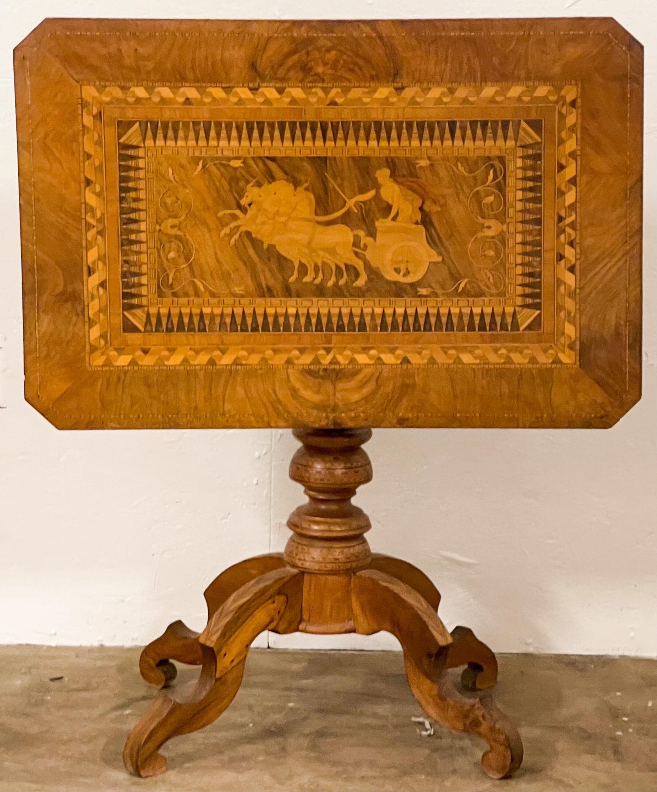 19th-C. Neo-Classical Style Italian Inlaid Burl & Satinwood Tilt-Top Side Table 1