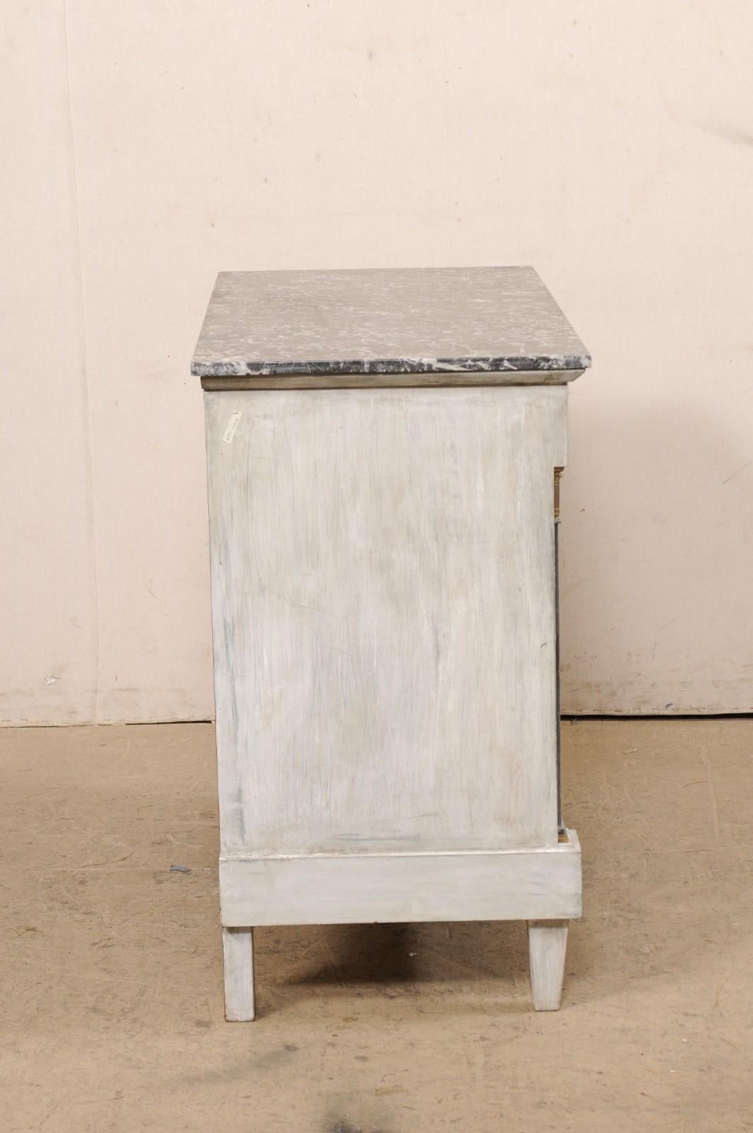 19th C. Neoclassic French Painted Commode W/Marble Top & Lion's Head Ring Pulls For Sale 1