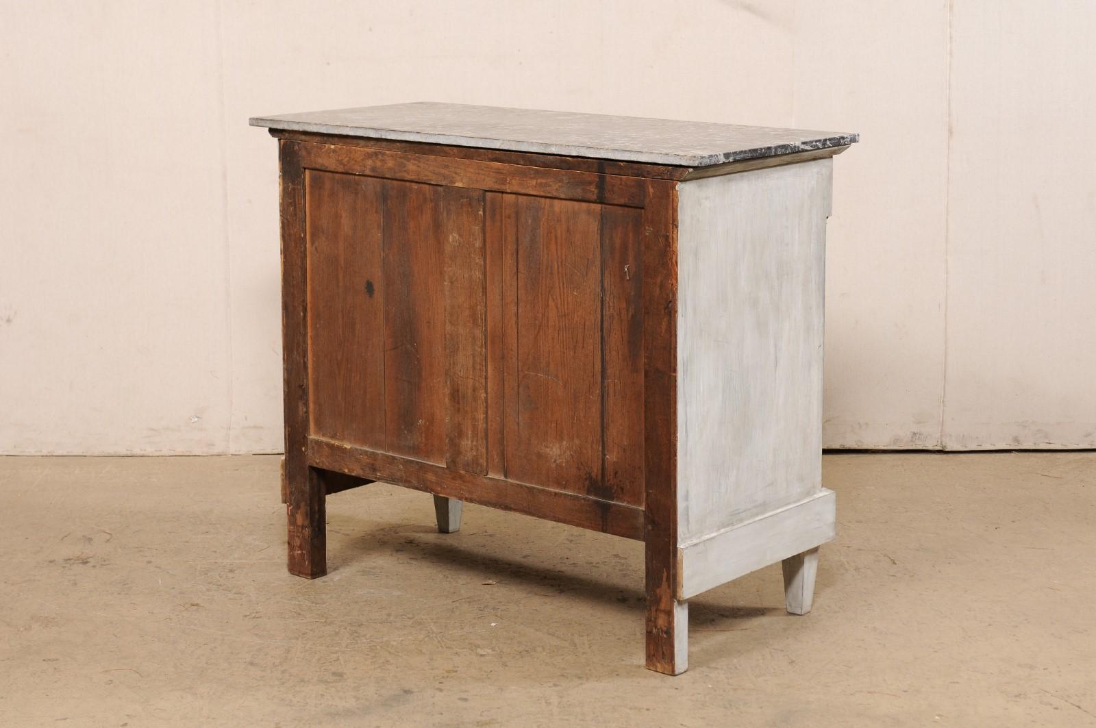 19th C. Neoclassic French Painted Commode W/Marble Top & Lion's Head Ring Pulls For Sale 2