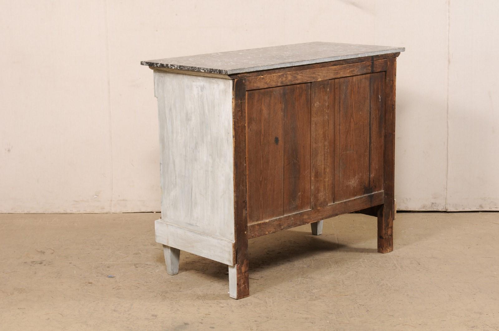 19th C. Neoclassic French Painted Commode W/Marble Top & Lion's Head Ring Pulls For Sale 4