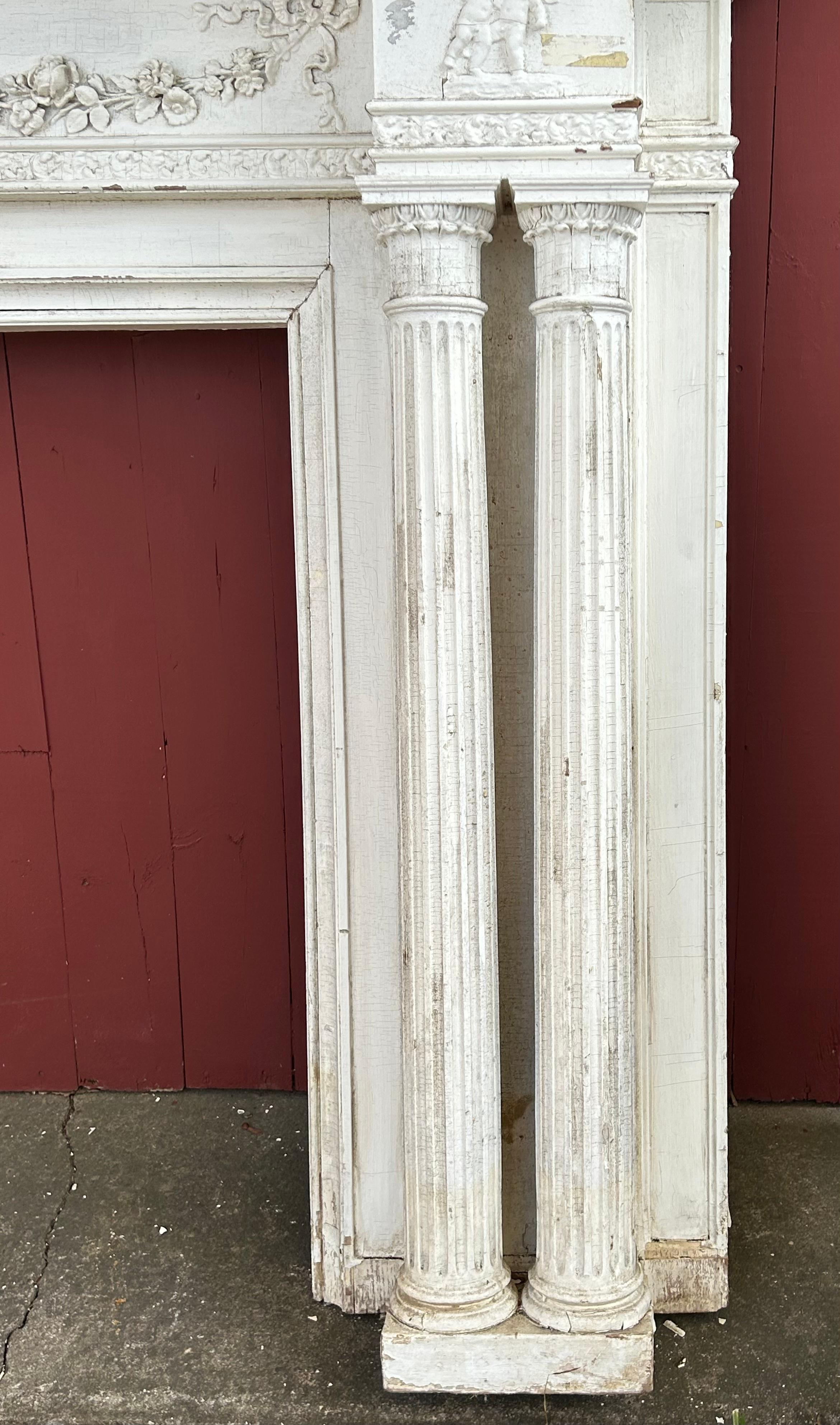 19th c Neoclassical Fireplace Mantel w Reclining Woman, Putti For Sale 7