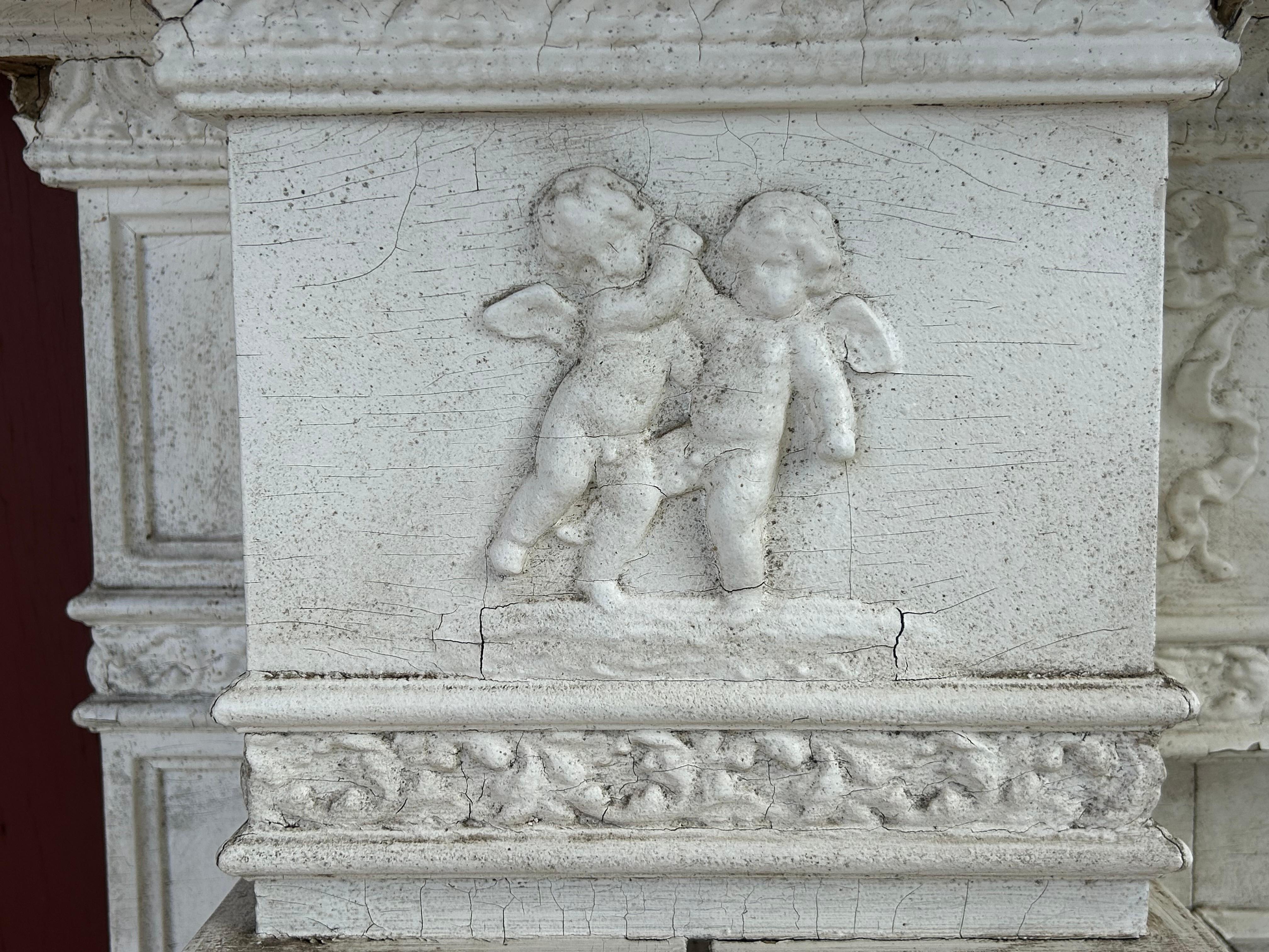 19th c Neoclassical Fireplace Mantel w Reclining Woman, Putti For Sale 12