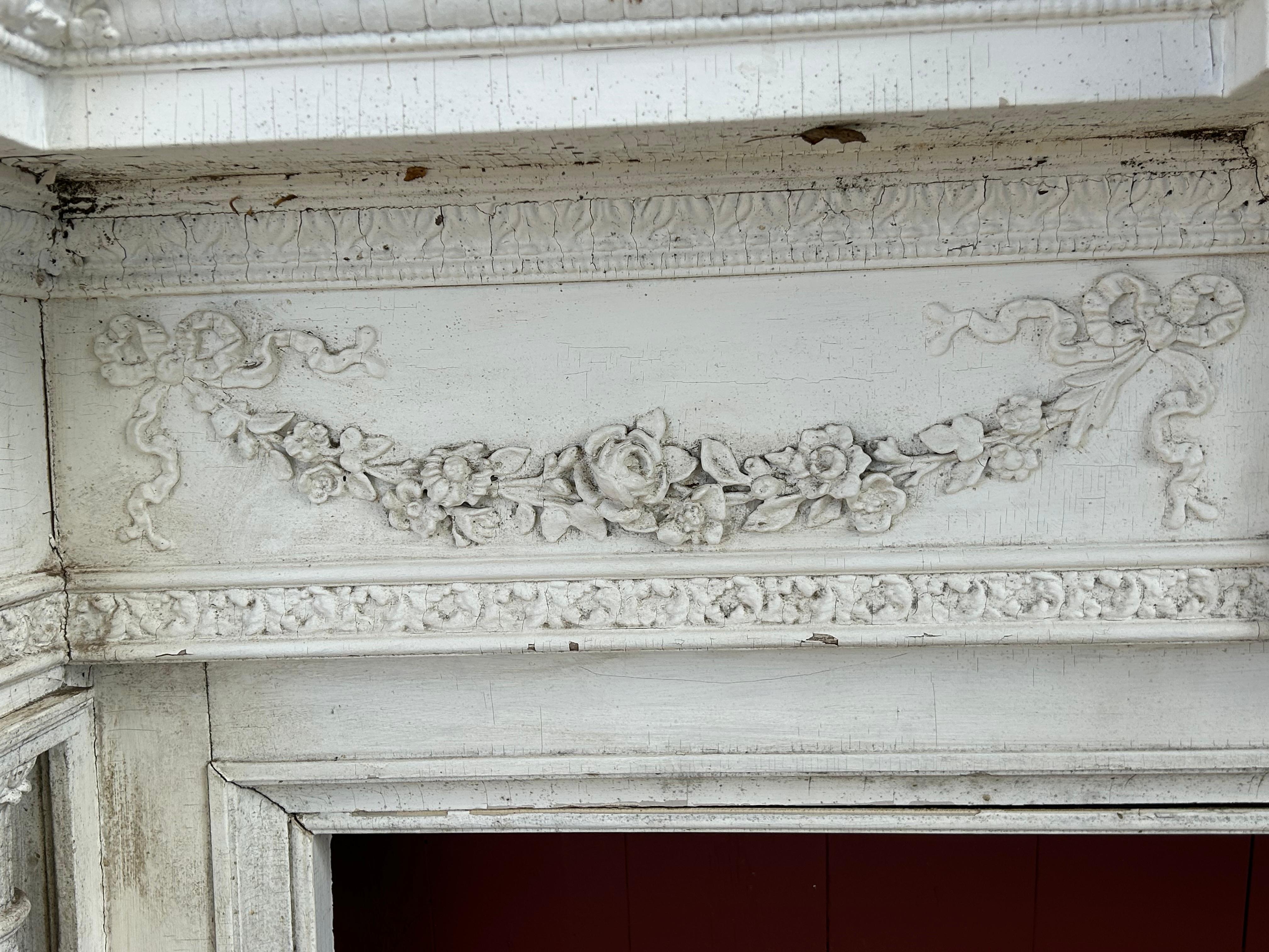 19th c Neoclassical Fireplace Mantel w Reclining Woman, Putti For Sale 13