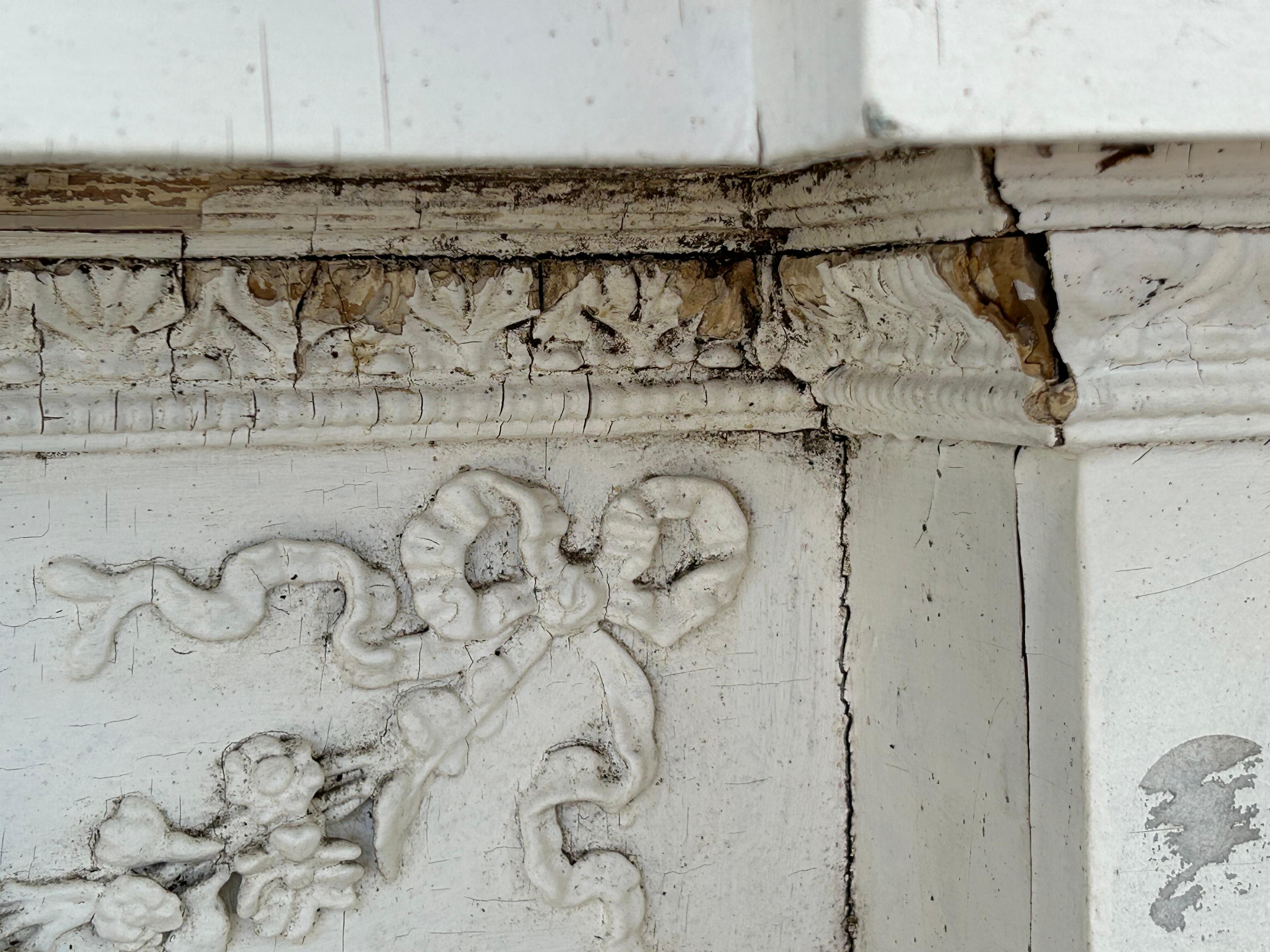 19th c Neoclassical Fireplace Mantel w Reclining Woman, Putti For Sale 1