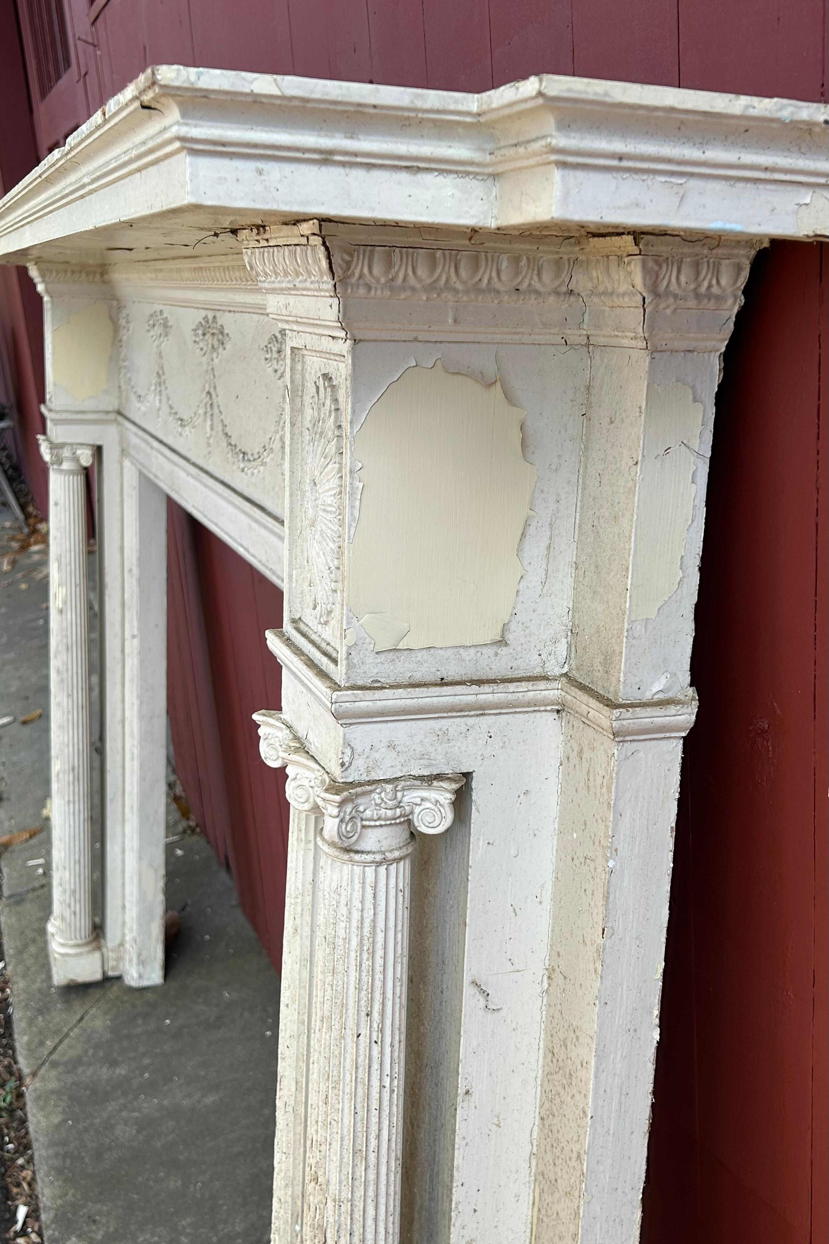 19th c Neoclassical Fireplace Mantel w Ribbon Swags For Sale 6