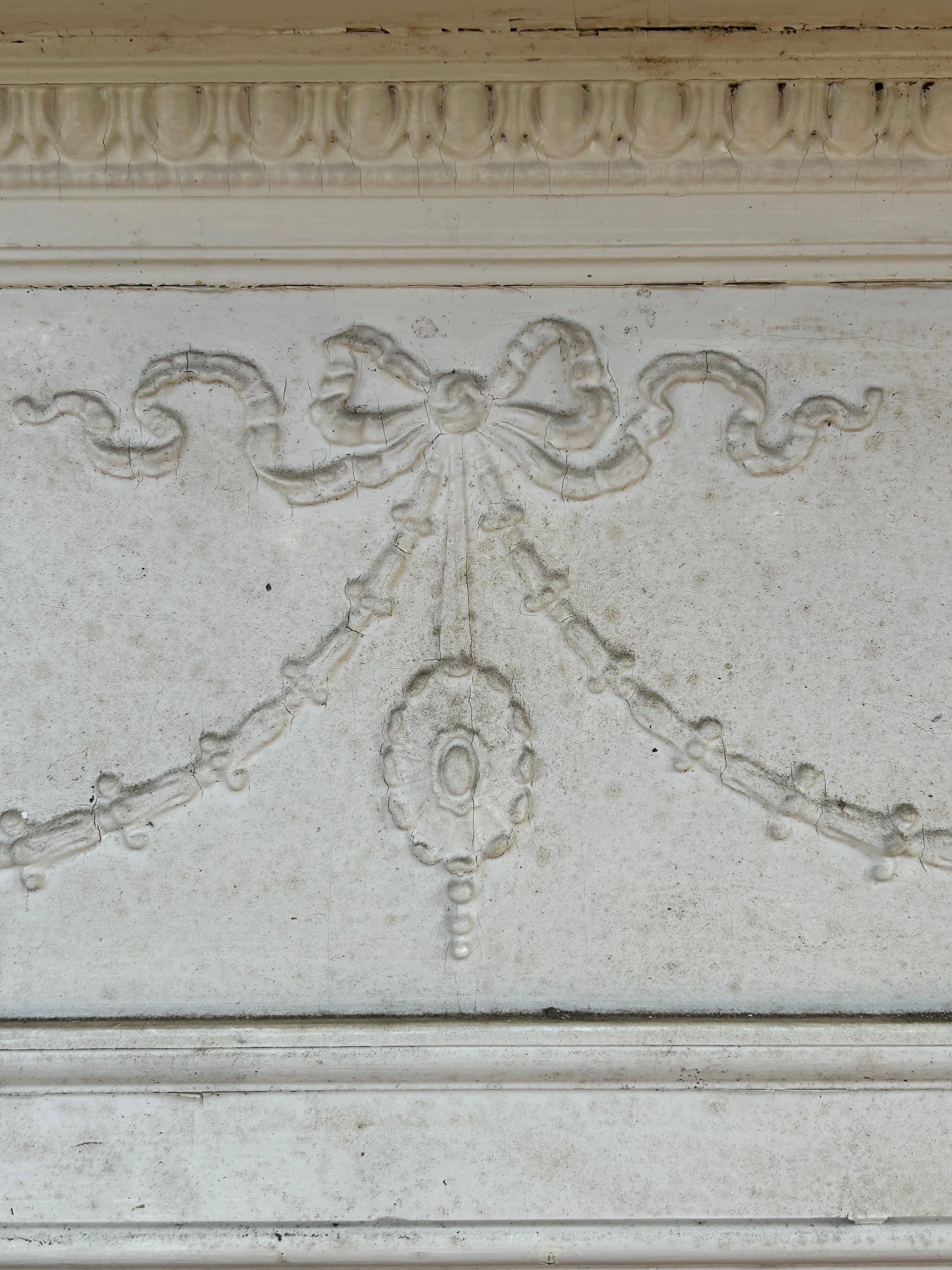 Carved 19th c Neoclassical Fireplace Mantel w Ribbon Swags For Sale