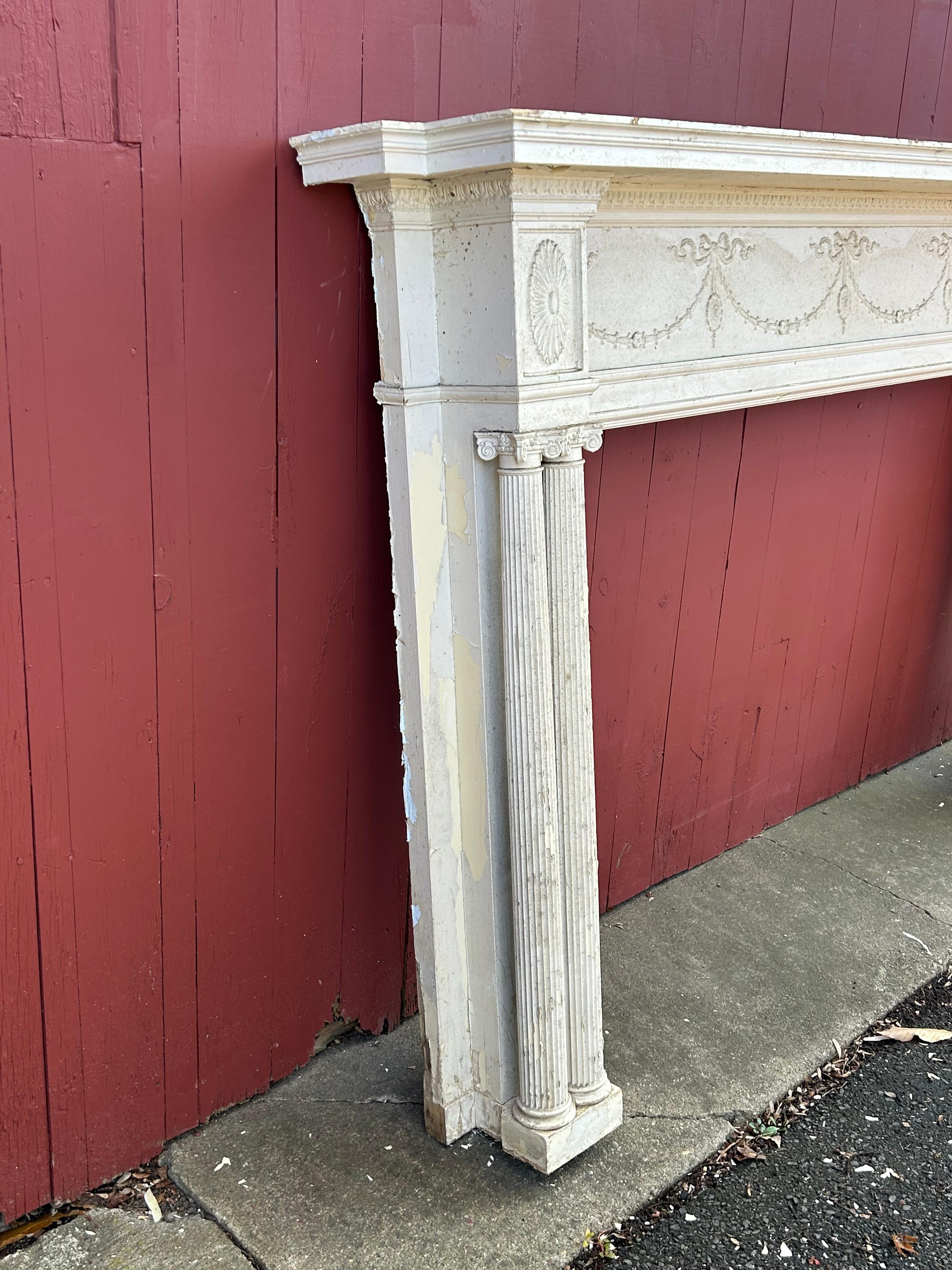 19th c Neoclassical Fireplace Mantel w Ribbon Swags For Sale 1