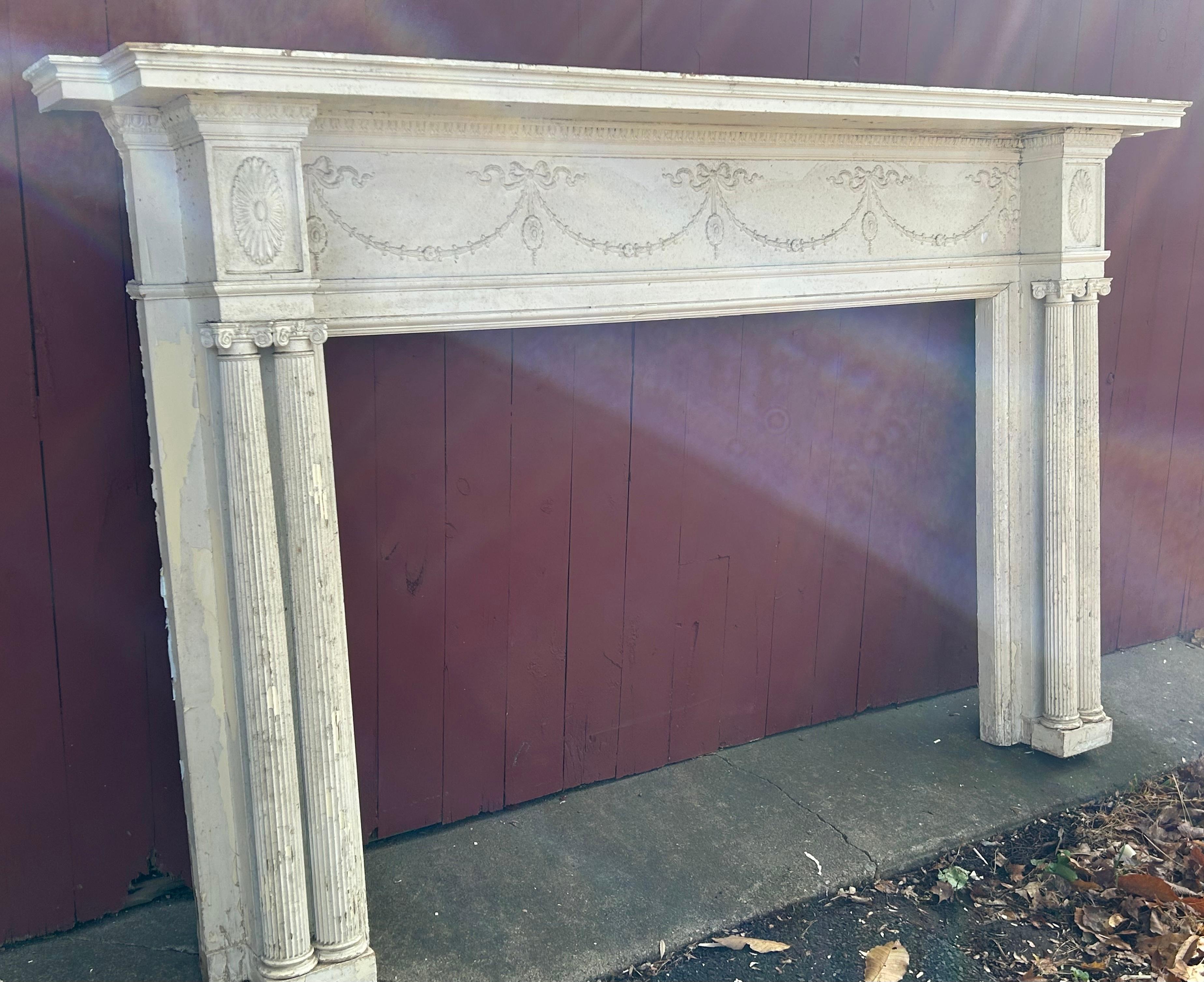 19th c Neoclassical Fireplace Mantel w Ribbon Swags For Sale 2