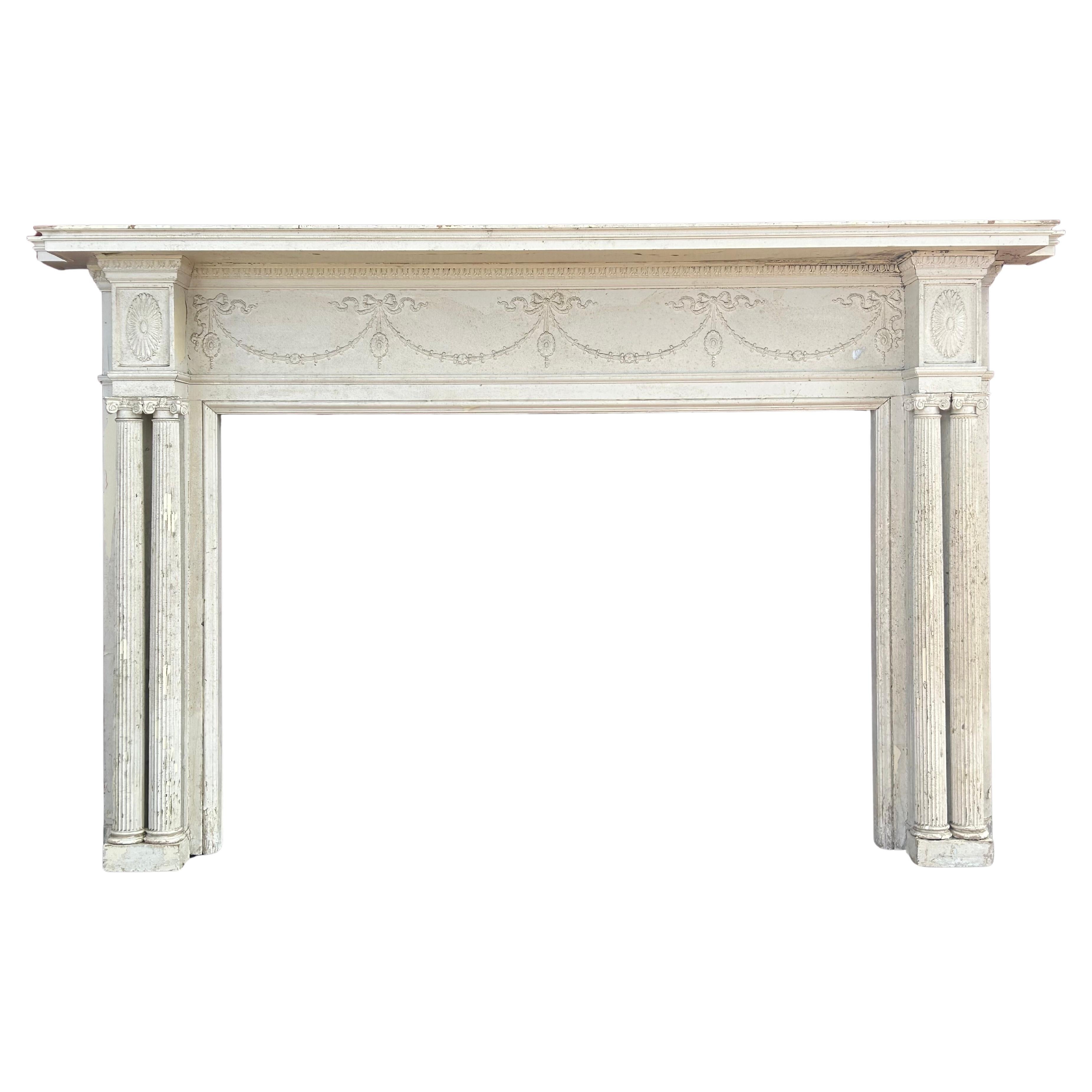 19th c Neoclassical Fireplace Mantel w Ribbon Swags