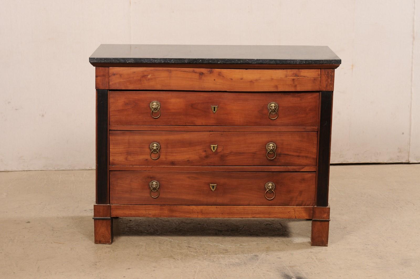 19th C. Neoclassical French Commode w/Marble Top & Brass Lion Head Drawer Pulls For Sale 6