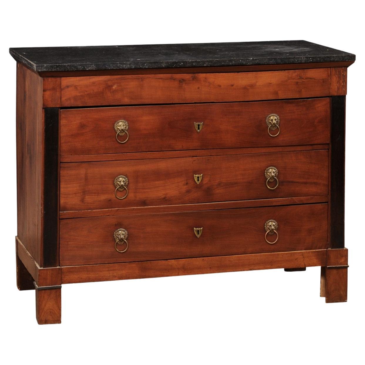 19th C. Neoclassical French Commode w/Marble Top & Brass Lion Head Drawer Pulls For Sale