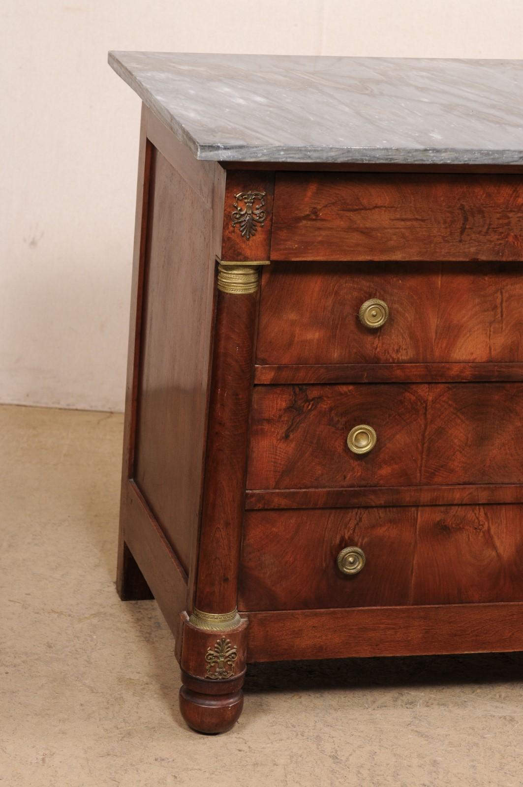19th Century Neoclassical French Marble-Top Commode W/Exquisite Brass Accents For Sale 3