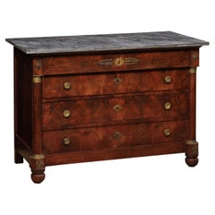Antique 19th Century Neoclassical French Marble-Top Commode W/Exquisite Brass Accents