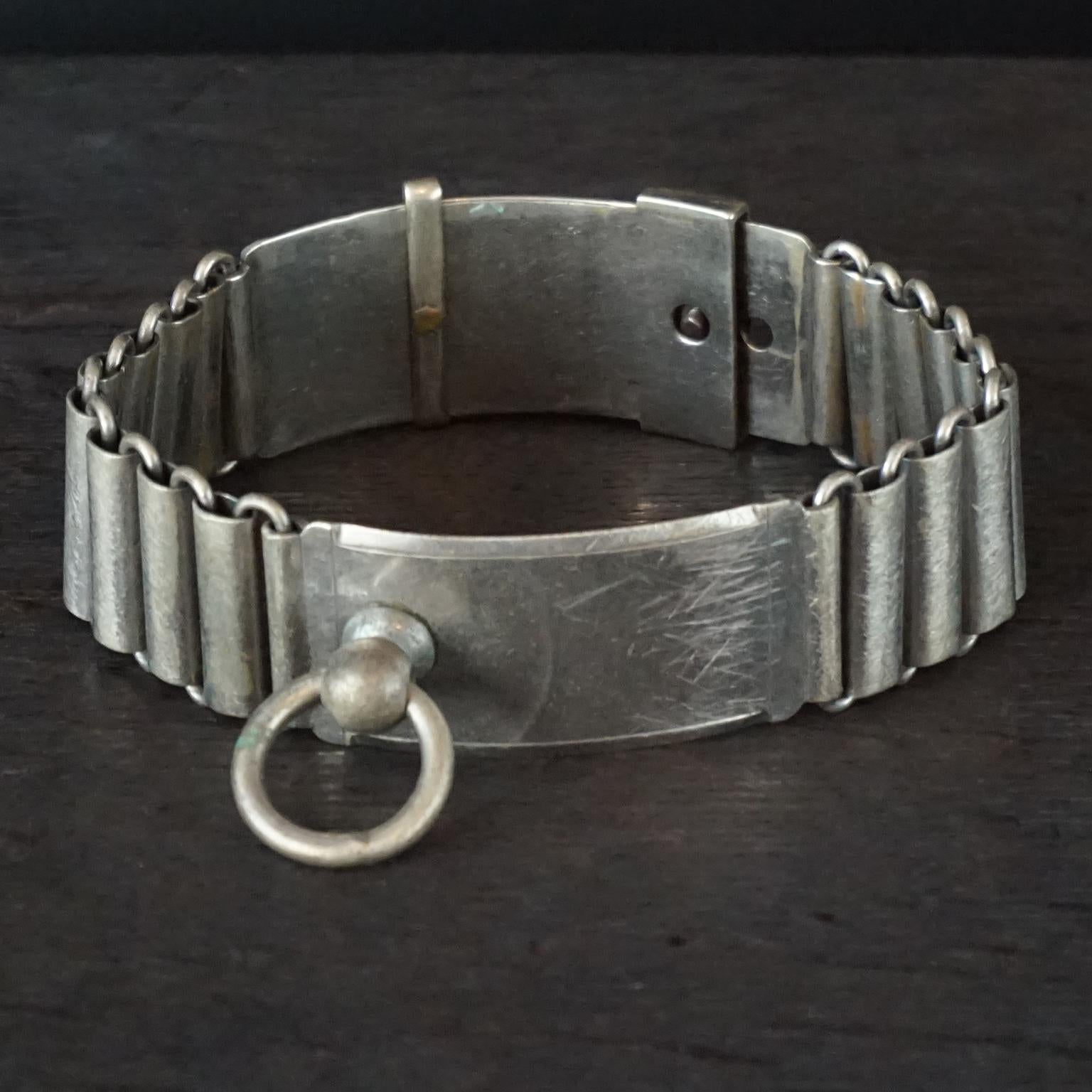 19th C. Nickel Silver Métal Extra Blanc French Adjustable Book Chain Dog Collar For Sale 7