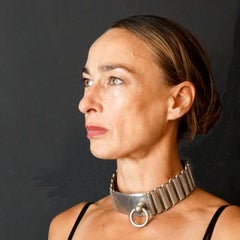 19th C. Nickel Silver Métal Extra Blanc French Adjustable Book Chain Dog Collar