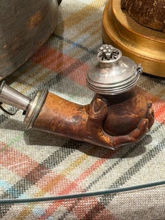 19th C. Northern European Carved Wood Figural Tobacco Pipe with Silver Mount