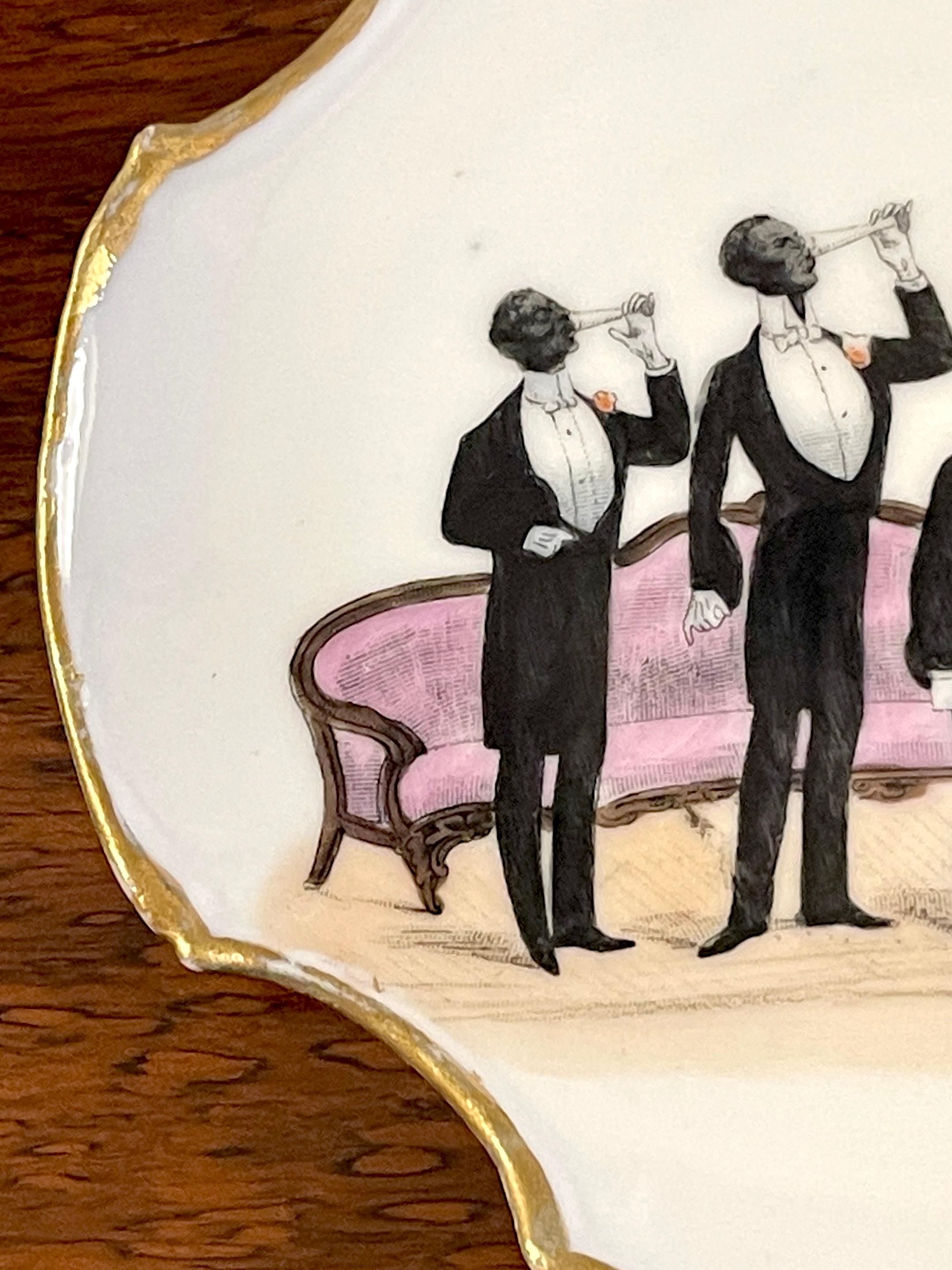 German 19th C Novelty  Regency Black Aristocratic Men Drinking Champagne For Sale