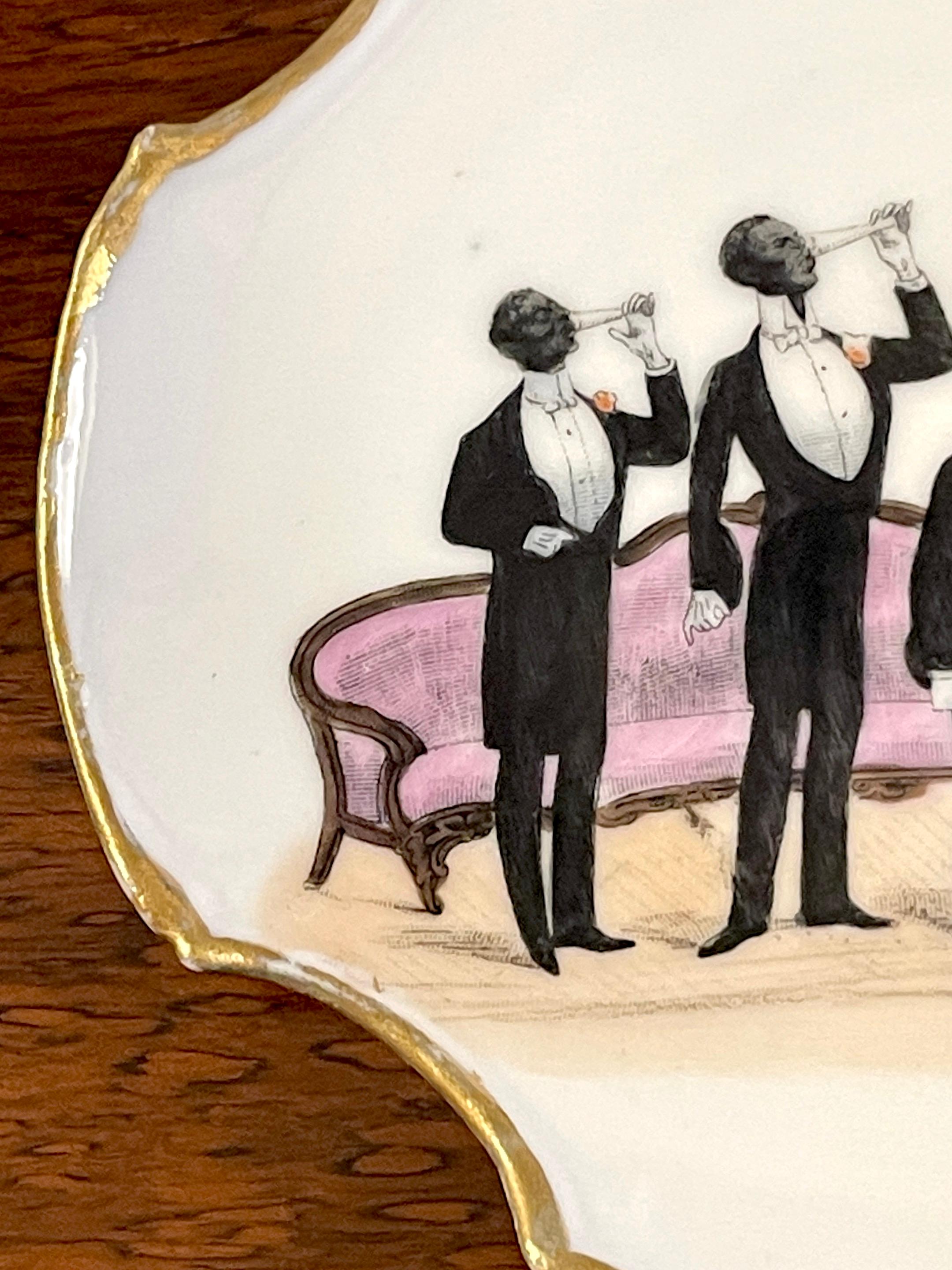 German 19th C Novelty  Regency Black Aristocratic Men Drinking Champagne