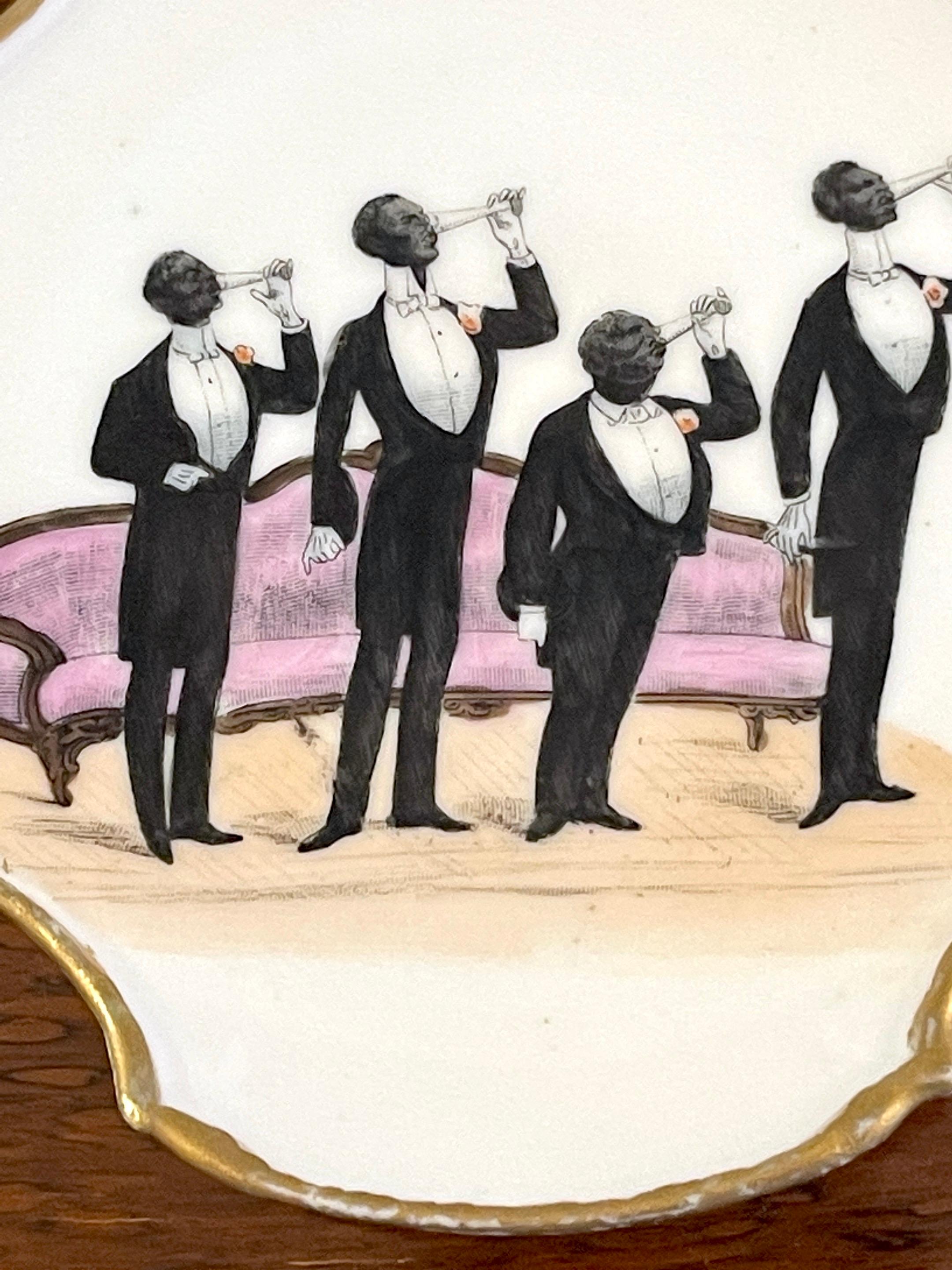Gilt 19th C Novelty  Regency Black Aristocratic Men Drinking Champagne For Sale