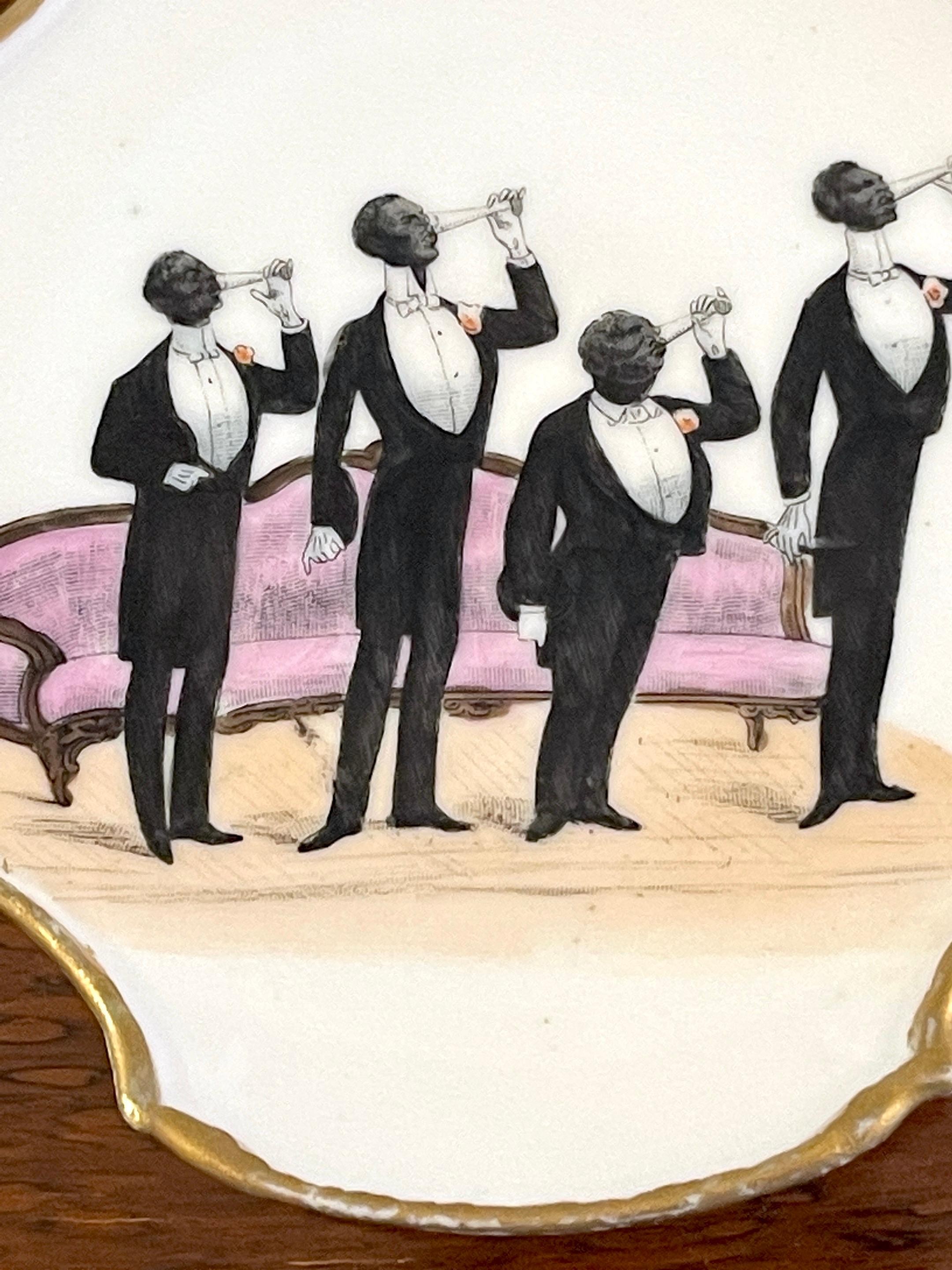 Gilt 19th C Novelty  Regency Black Aristocratic Men Drinking Champagne