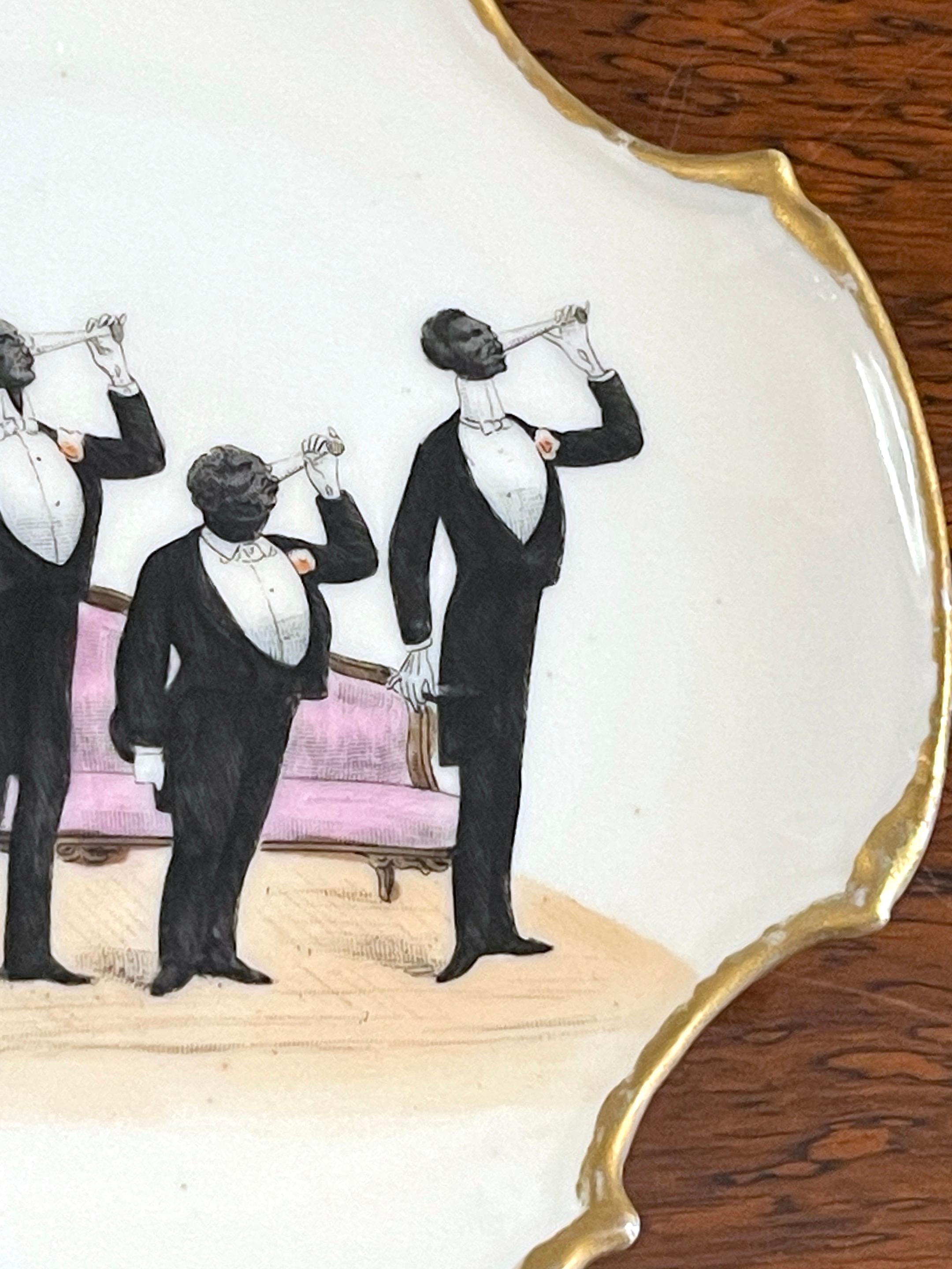 19th C Novelty  Regency Black Aristocratic Men Drinking Champagne In Good Condition For Sale In West Palm Beach, FL