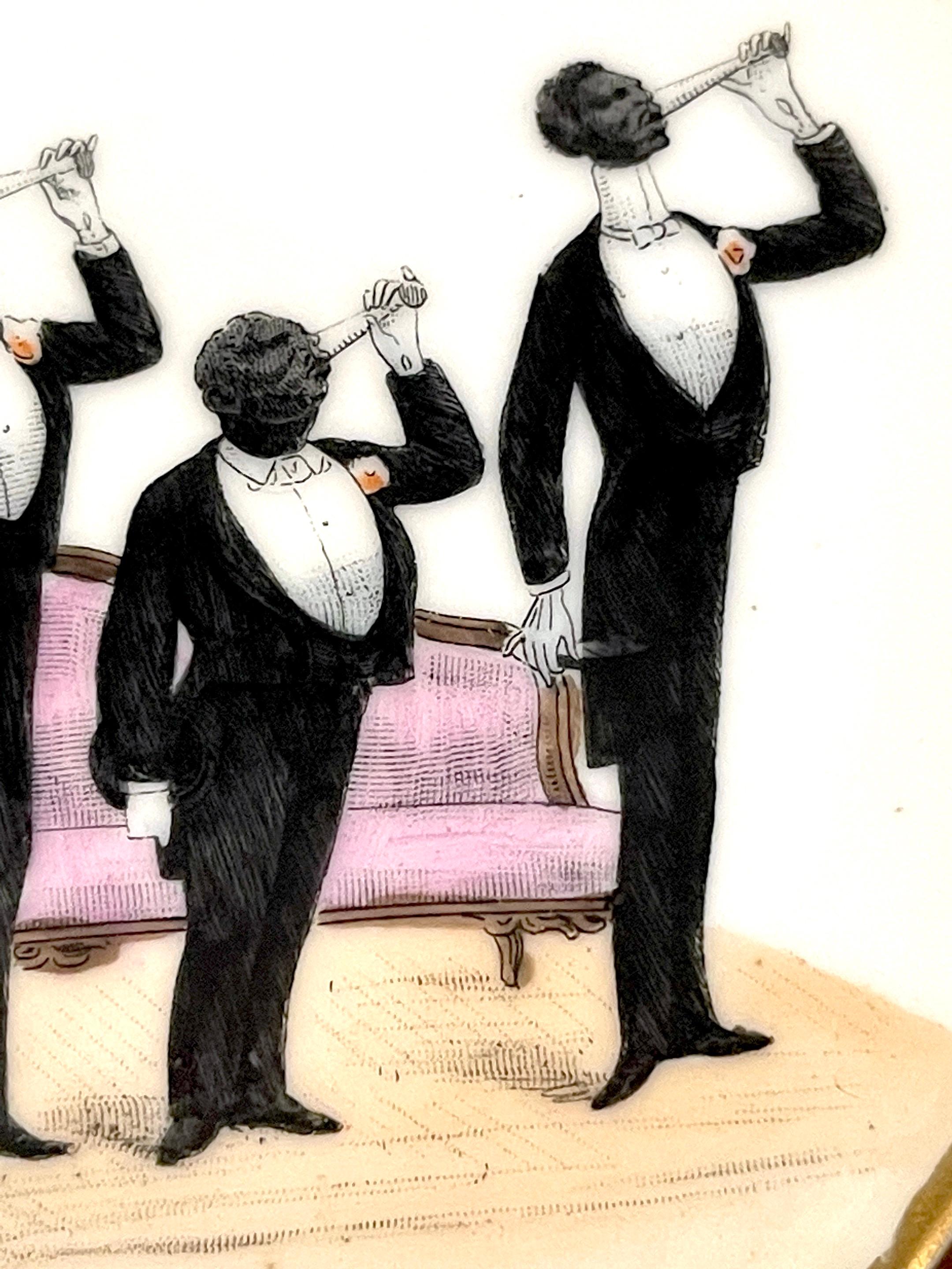 Porcelain 19th C Novelty  Regency Black Aristocratic Men Drinking Champagne