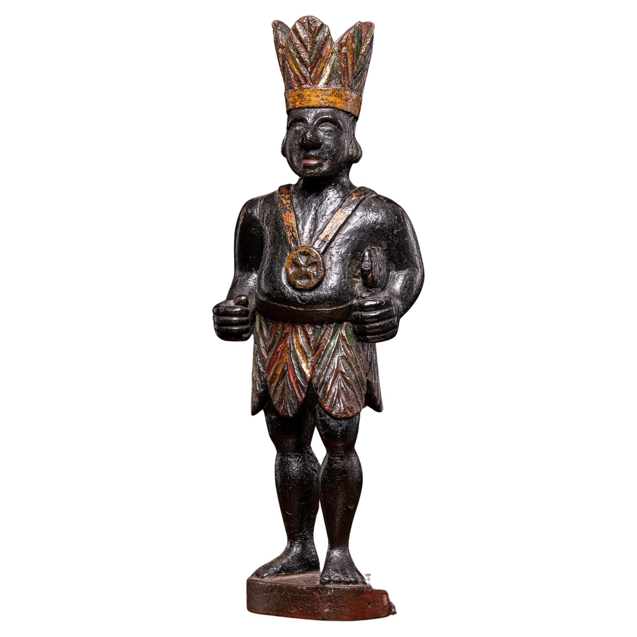 19th C Oakwood Counter Top Cigar Store Indian Statue, Netherlands For Sale