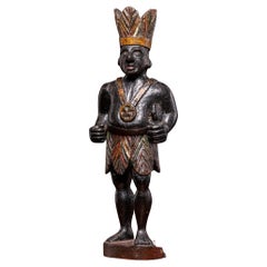 19th C Oakwood Counter Top Cigar Store Indian Statue, Netherlands