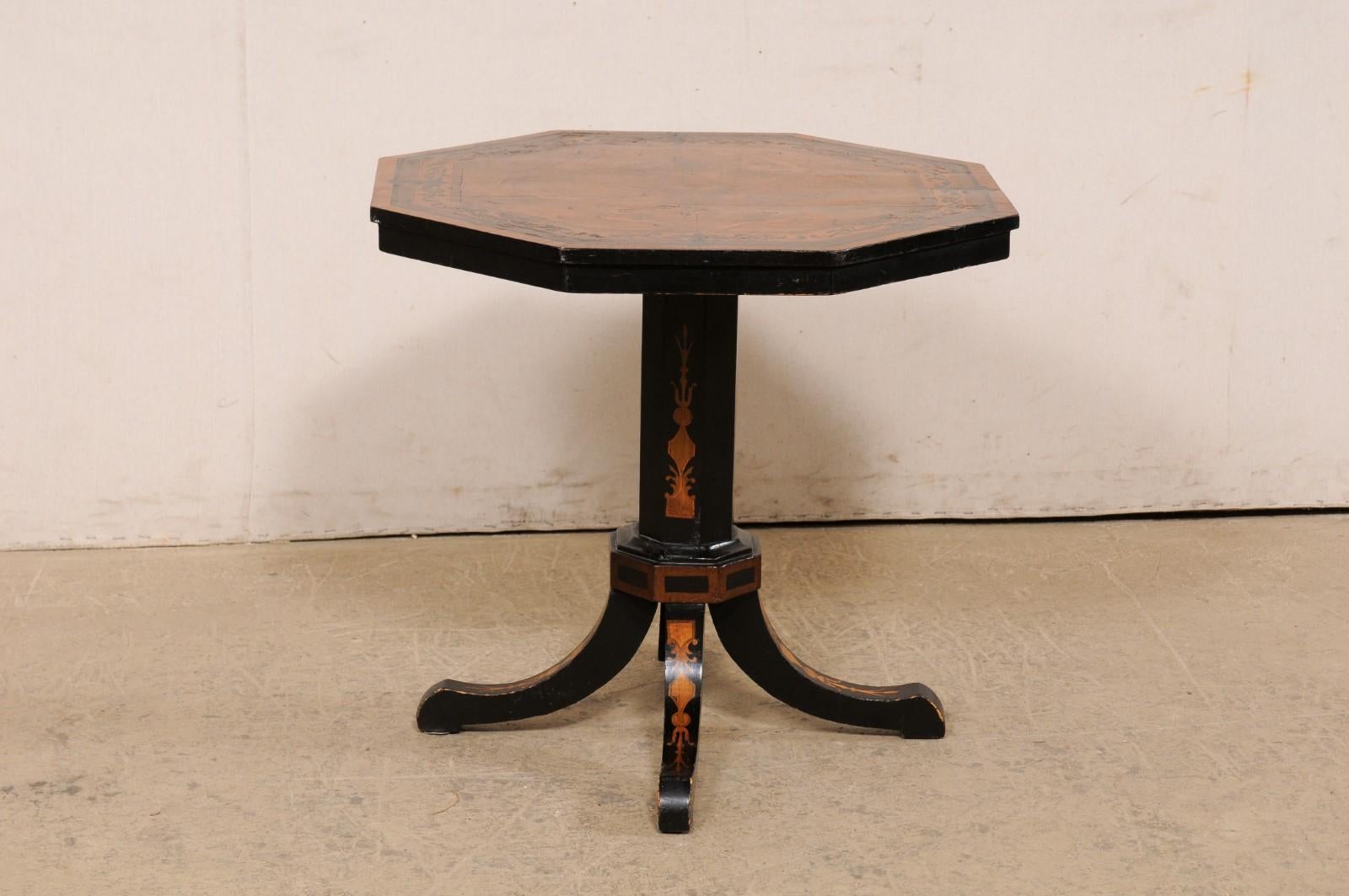 19th Century Octagonal Pedestal Table with Wonderful Inlay Embellishments 5