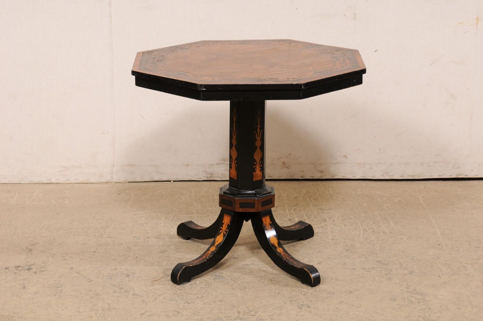 19th Century Octagonal Pedestal Table with Wonderful Inlay Embellishments 6